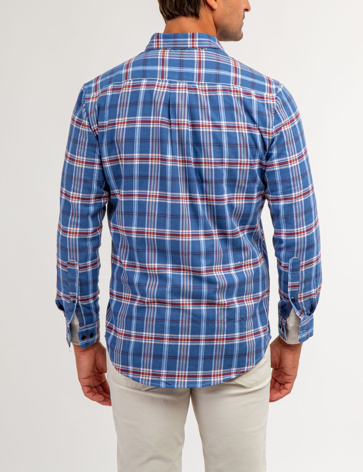 Men's Plaid Peached Twill Long Sleeve Shirt