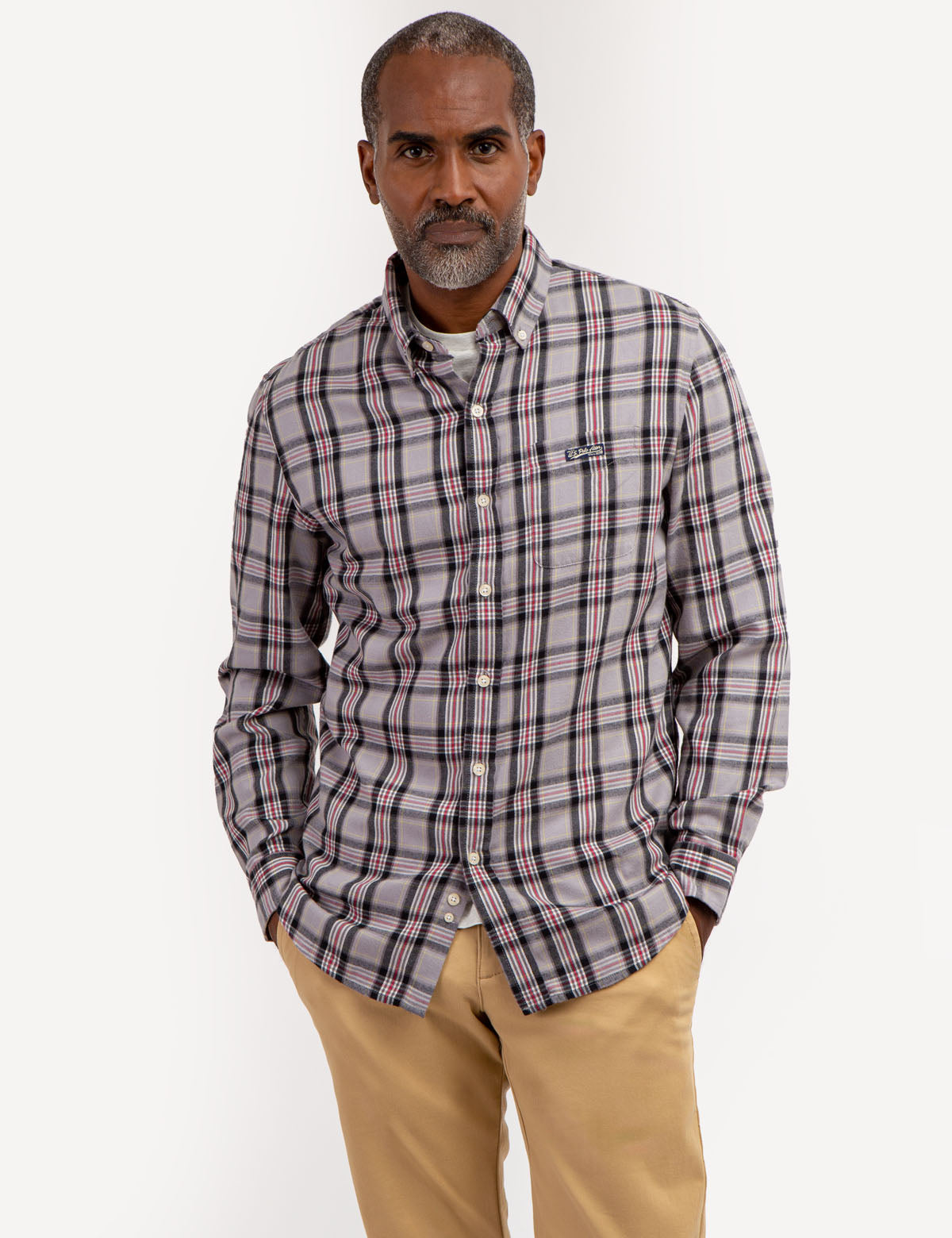 Men's Plaid Peached Twill Long Sleeve Shirt