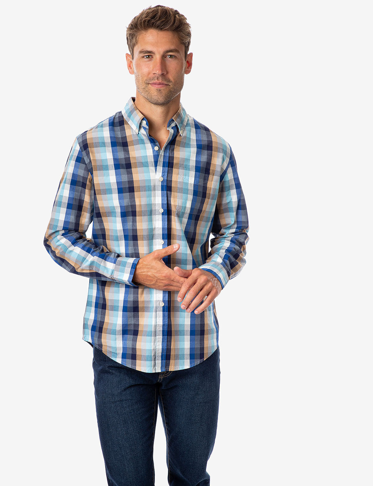 Men's Plaid Long Sleeve Button-Up Shirt