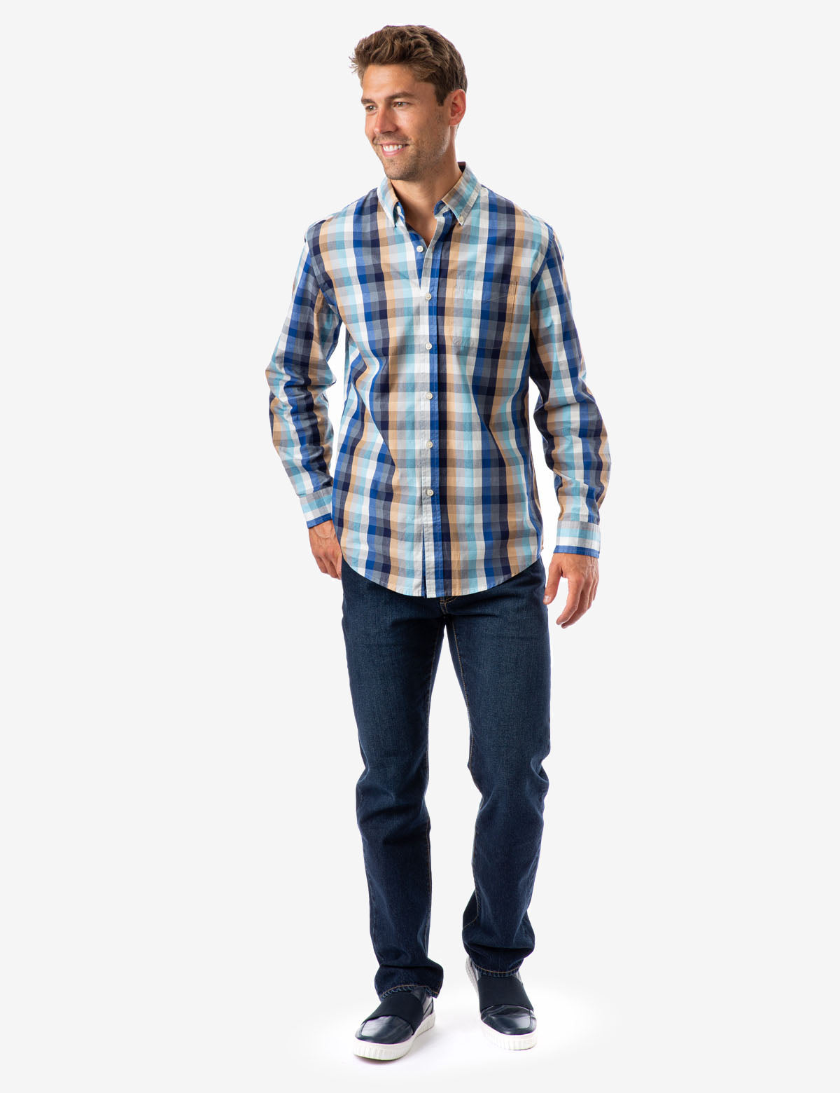 Men's Plaid Long Sleeve Button-Up Shirt