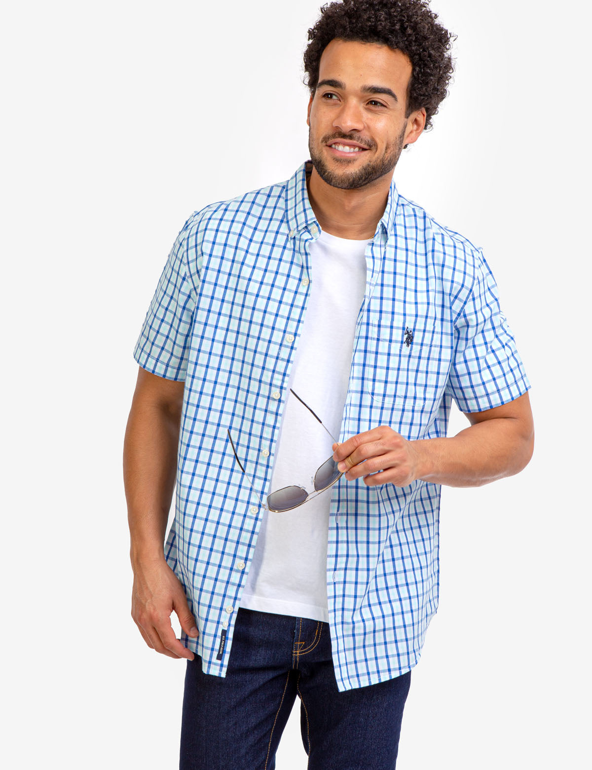 Men's Plaid Poplin Short Sleeve Shirt with Pocket