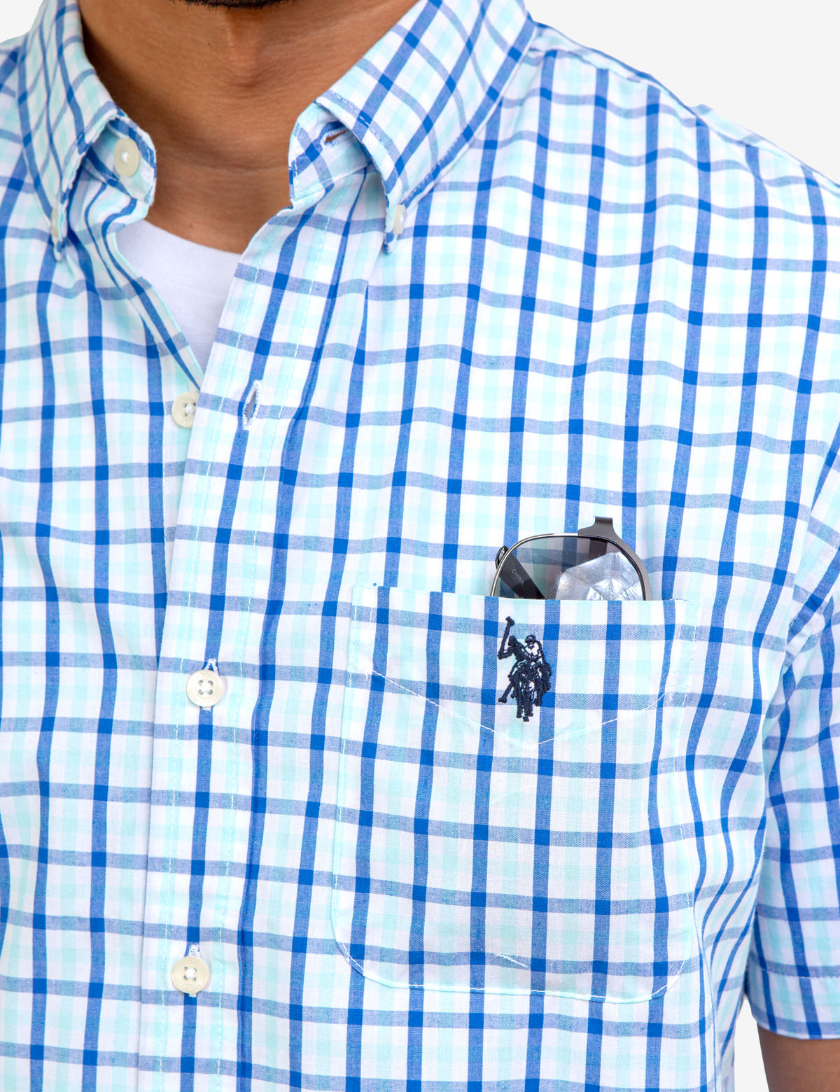 Men's Plaid Poplin Short Sleeve Shirt with Pocket