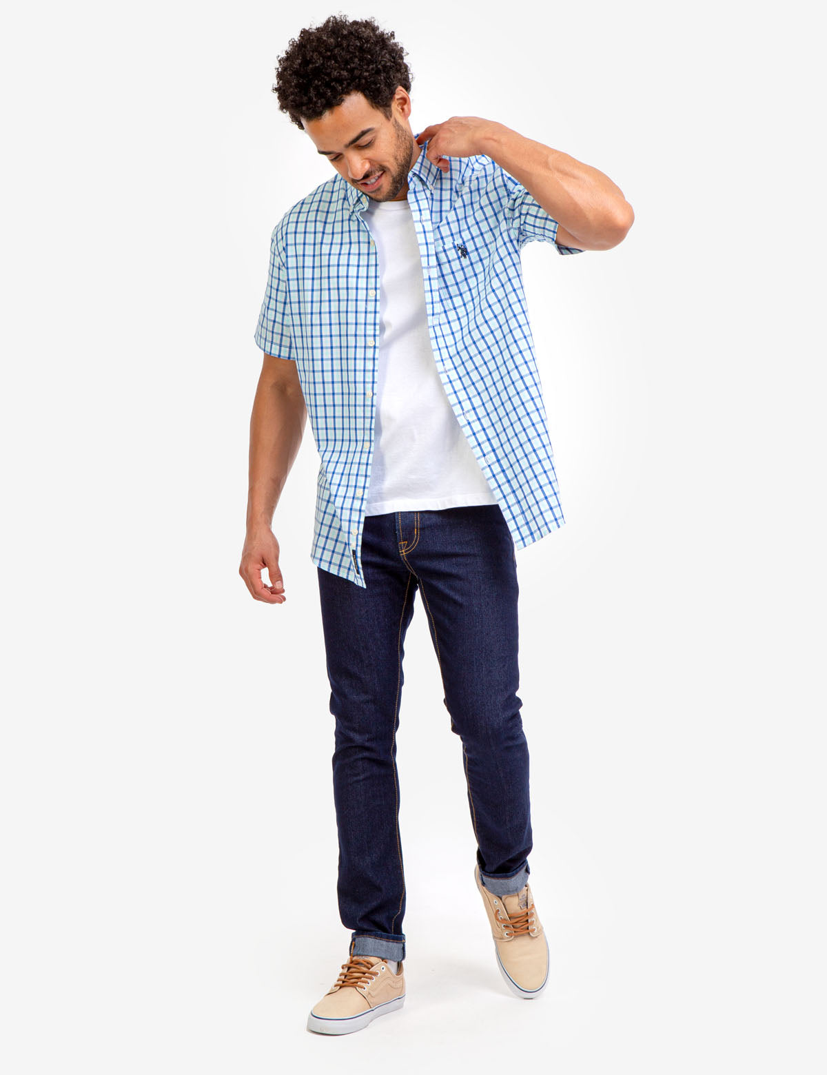 Men's Plaid Poplin Short Sleeve Shirt with Pocket