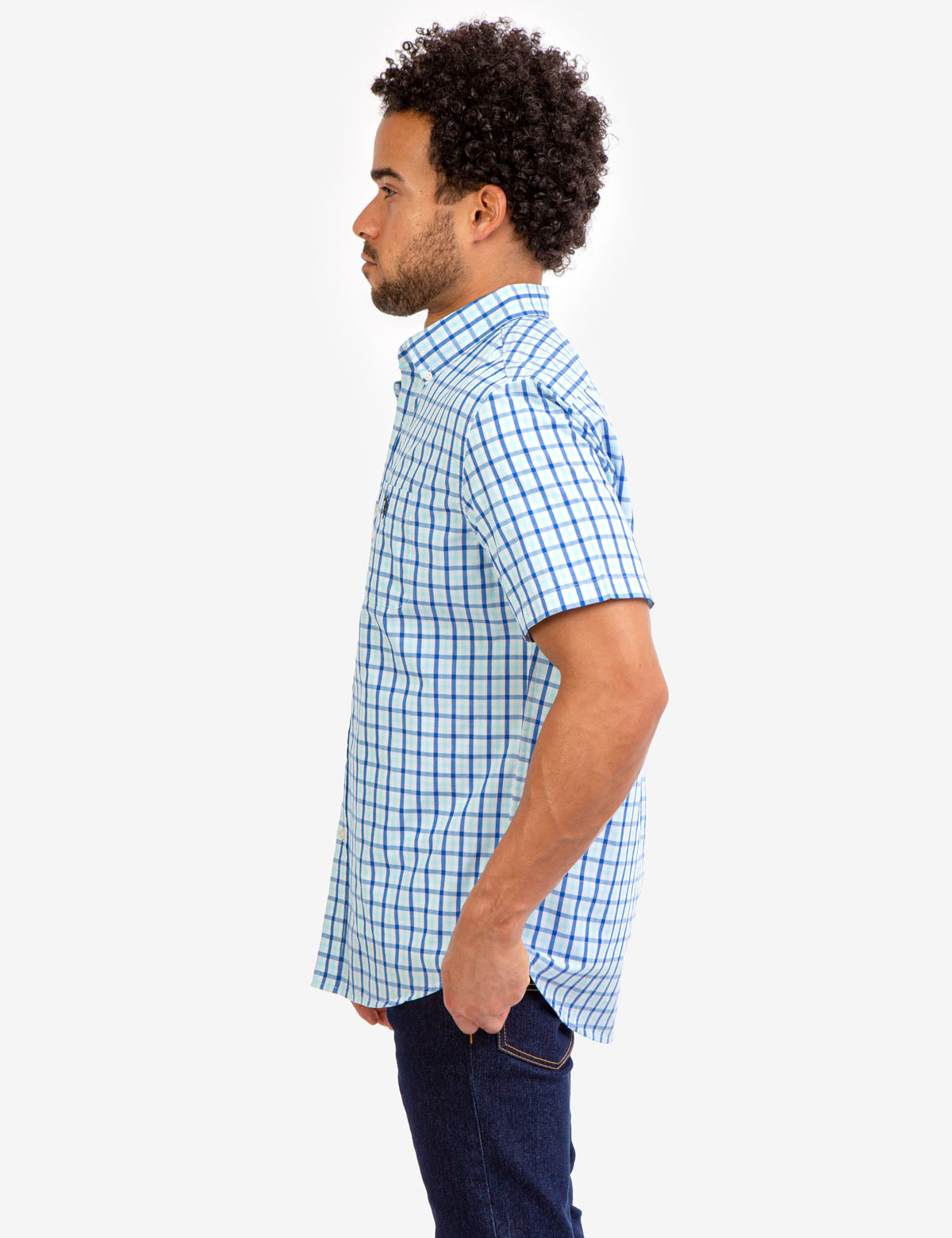 Men's Plaid Poplin Short Sleeve Shirt with Pocket