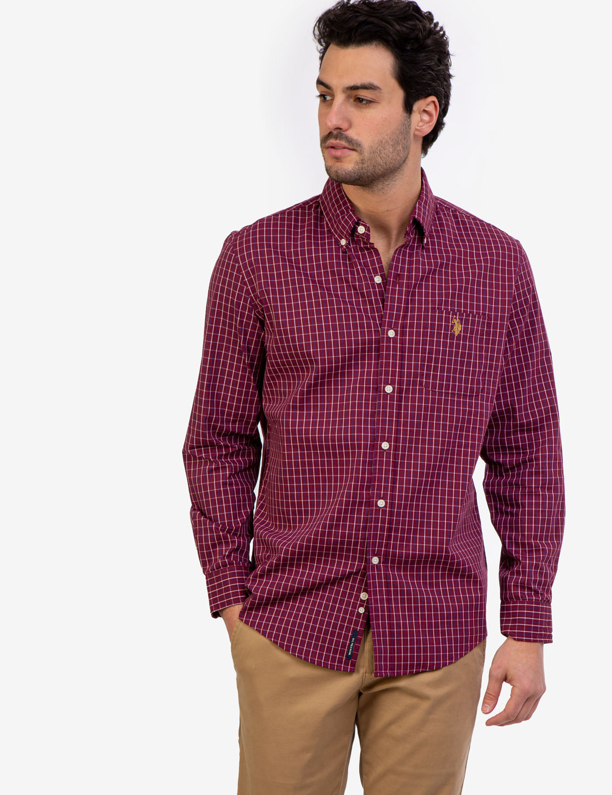 Plaid Stretch Poplin Shirt - Long Sleeve Comfort Fit