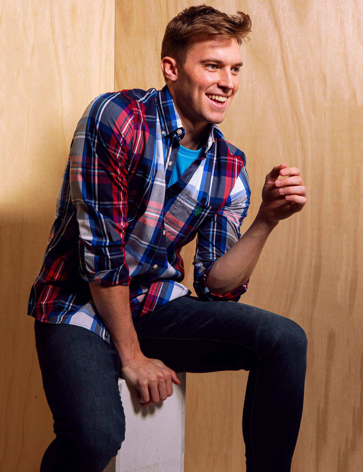 Plaid Stretch Poplin Shirt - Long Sleeve Comfort Fit