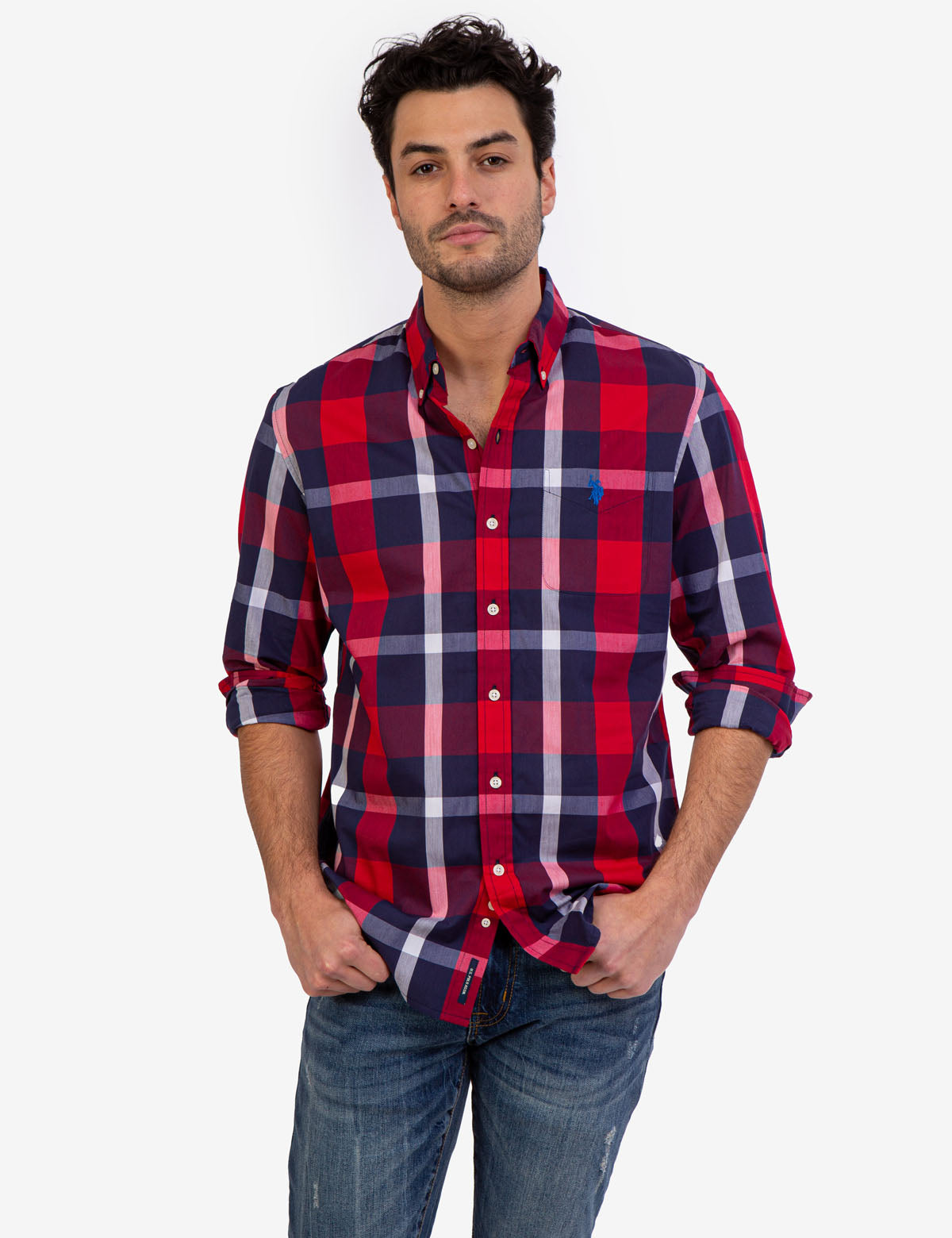Plaid Stretch Poplin Shirt - Long Sleeve Comfort Fit