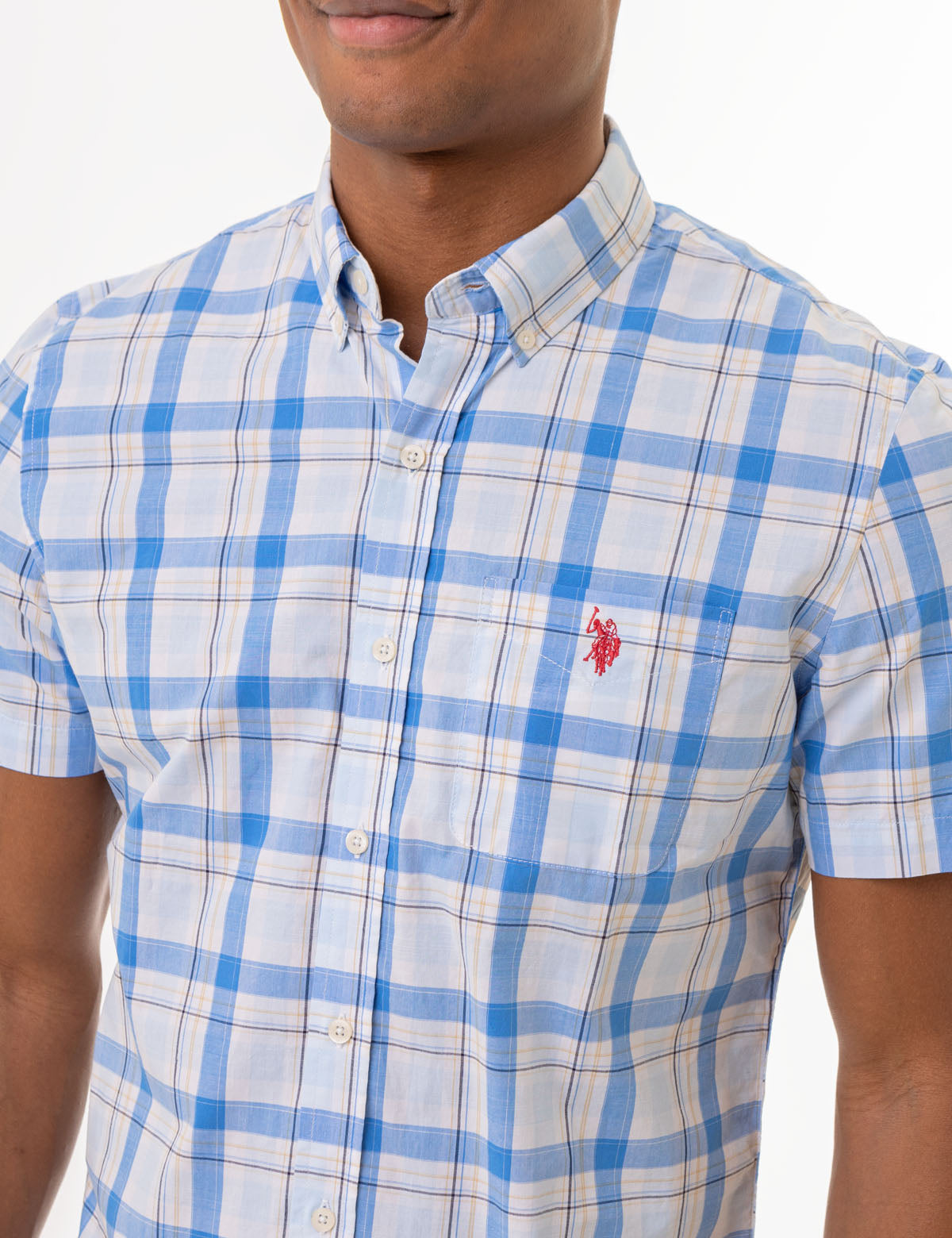 Men's Plaid Short Sleeve Poplin Shirt with Pocket