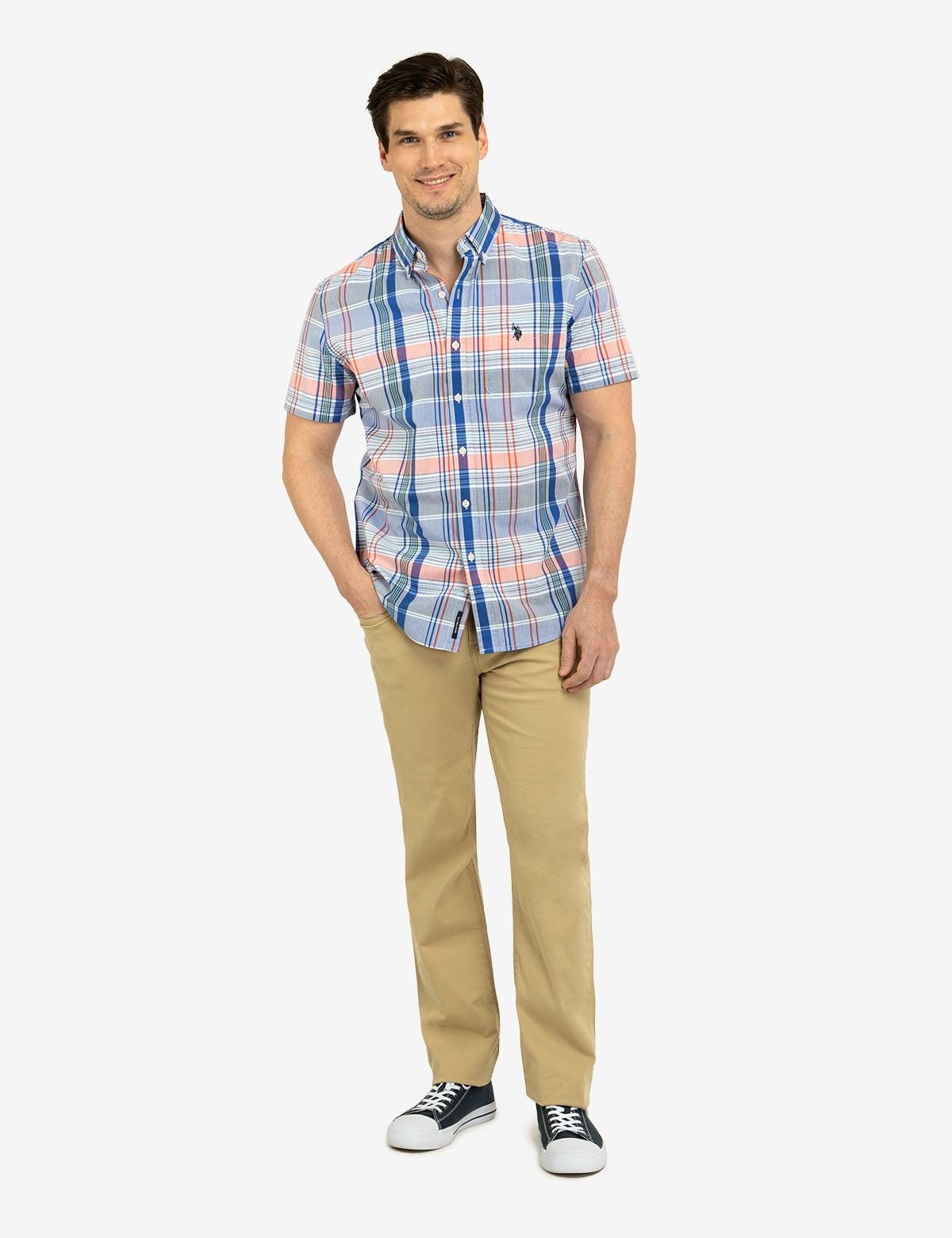 Plaid Short Sleeve Shirt with Chest Pocket - Casual Woven Top