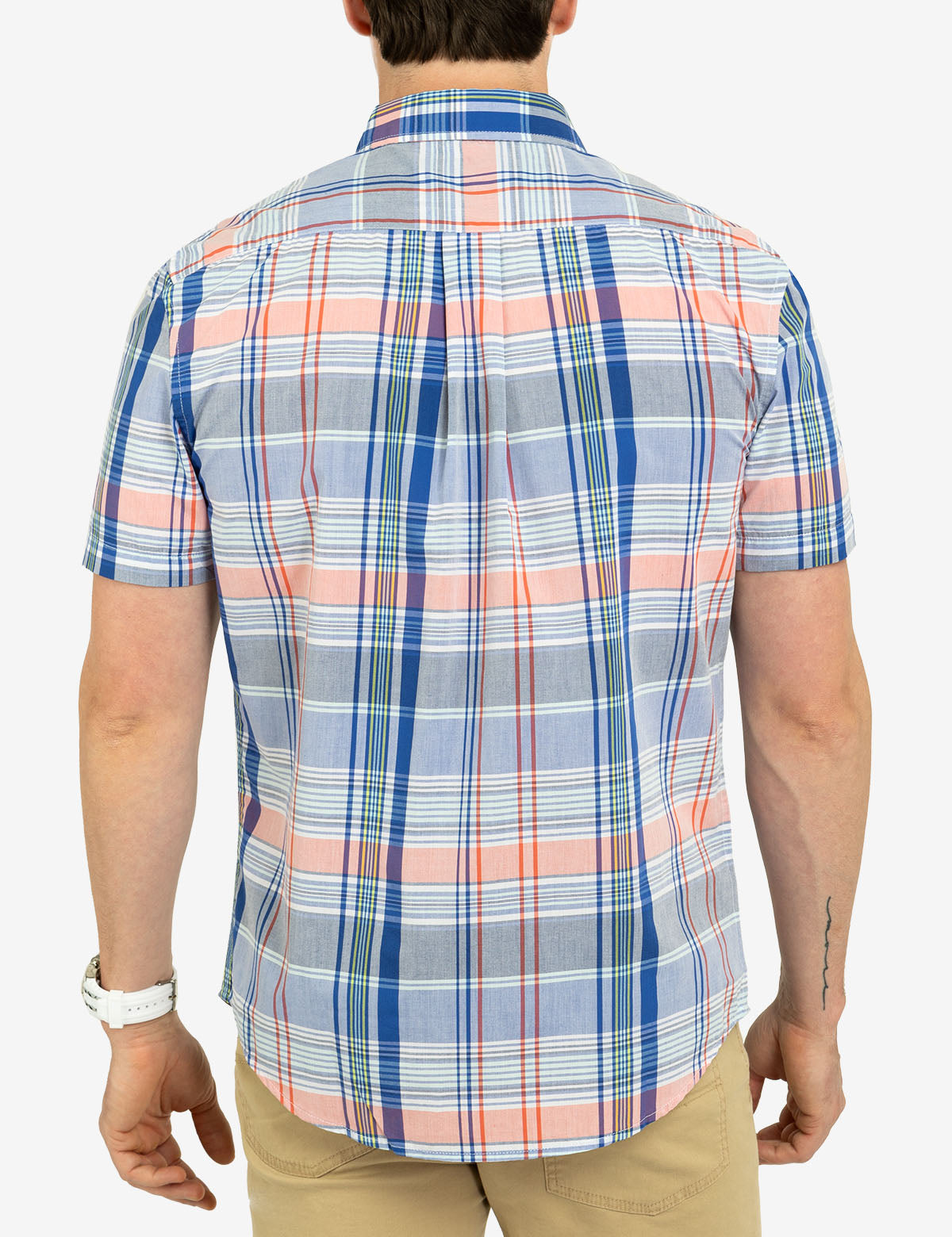 Plaid Short Sleeve Shirt with Chest Pocket - Casual Woven Top