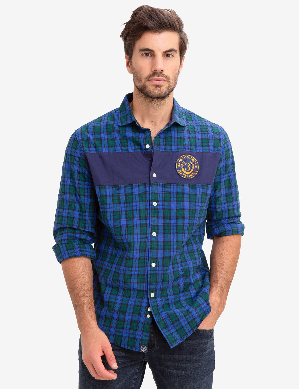 U.S. Polo Assn. Navy Plaid Cotton Shirt for Men
