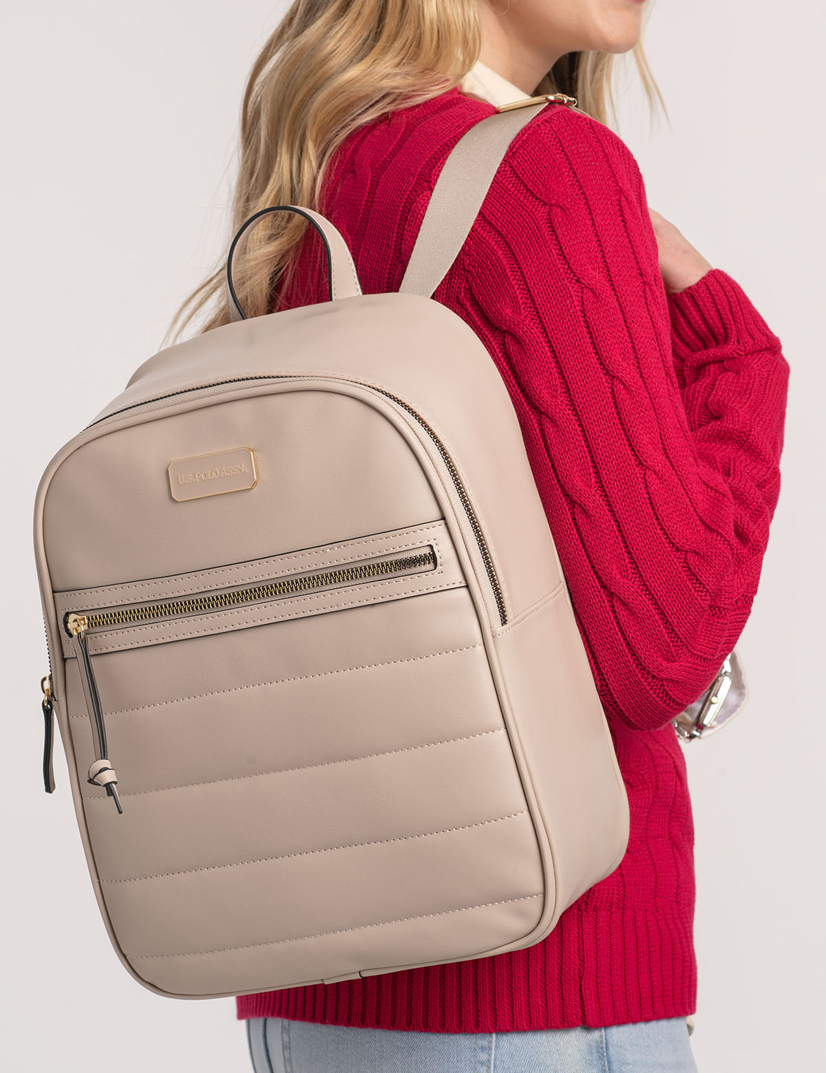 Luxury Quilted PU Backpack with Adjustable Straps & Zippered Pockets