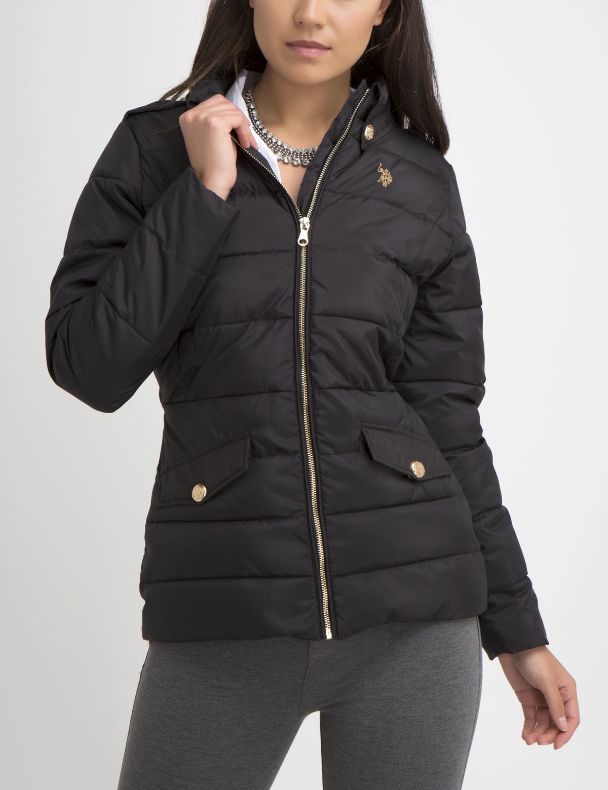 Men's Point Collar Puffer Jacket with Front Pockets