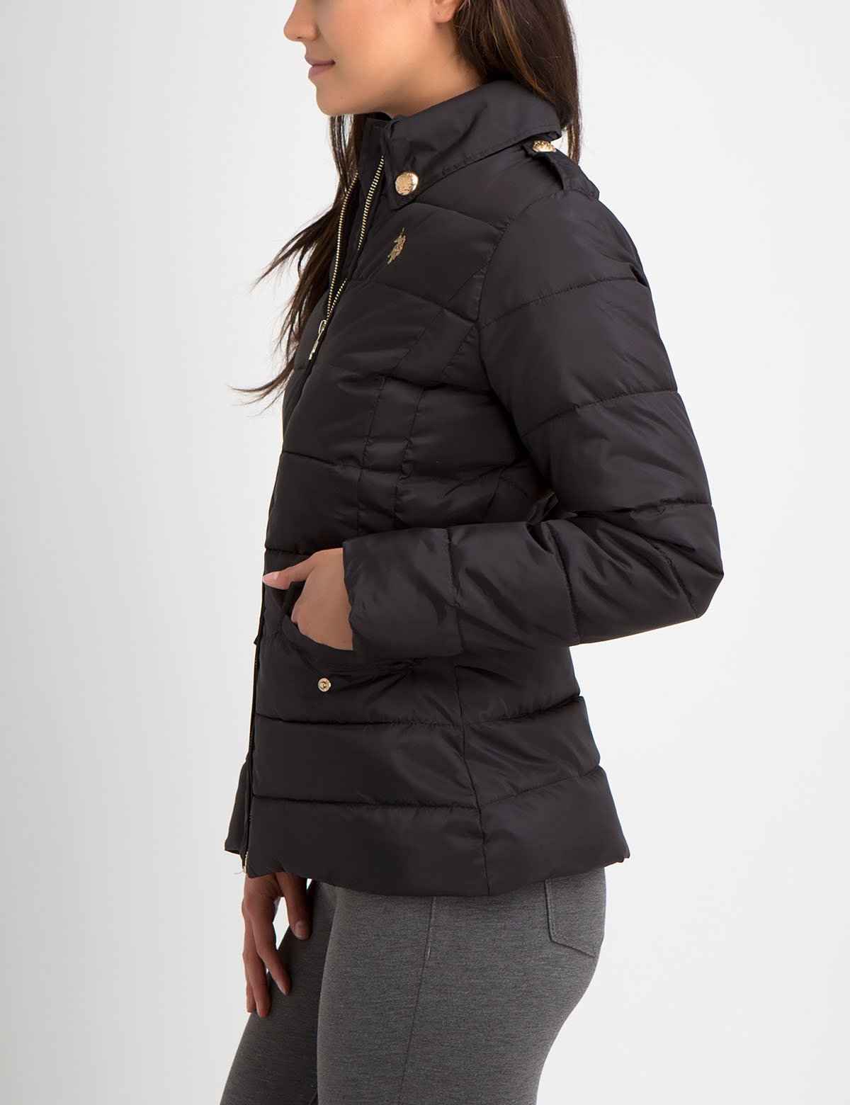 Men's Point Collar Puffer Jacket with Front Pockets