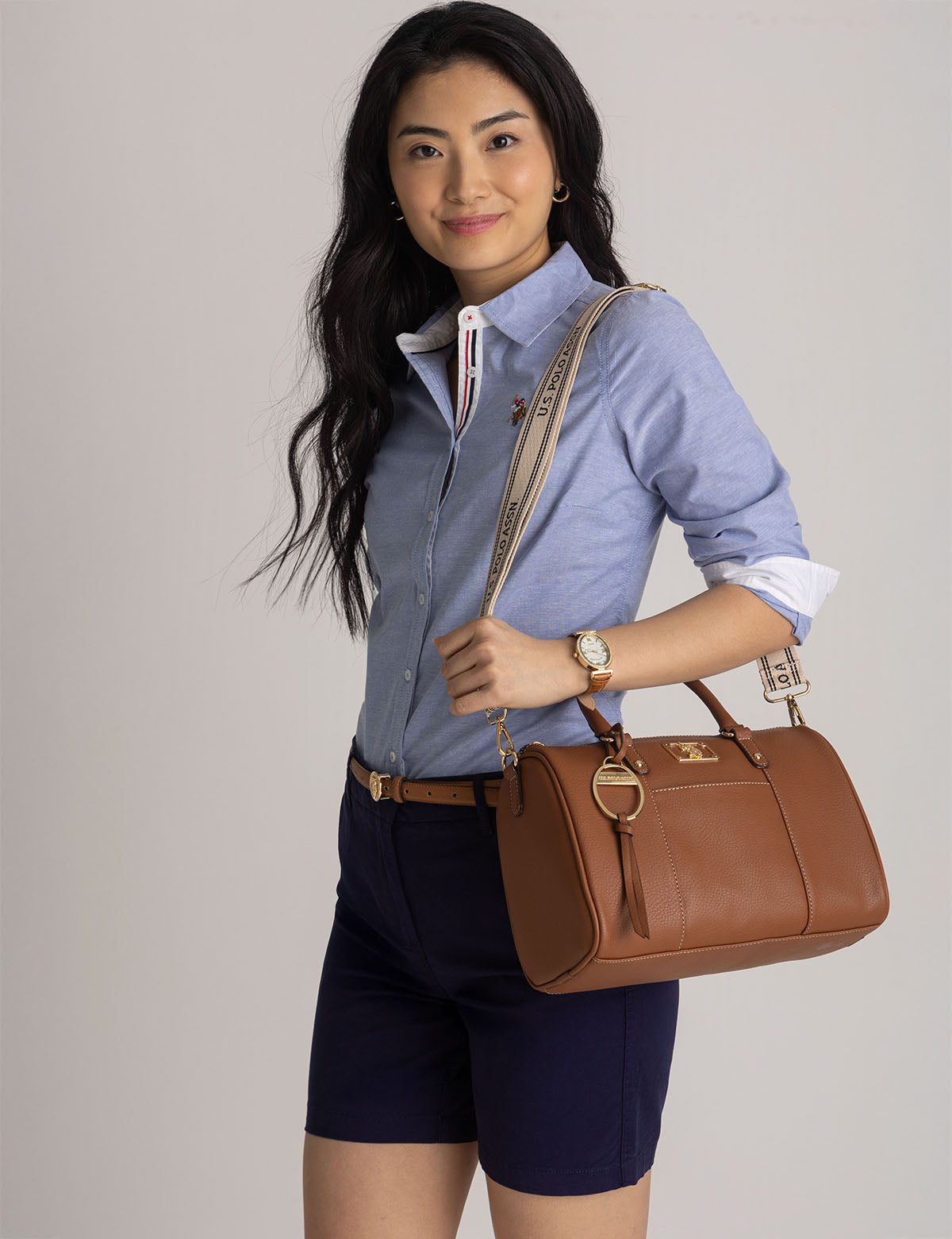 Solid Swifty Leather Crossbody Satchel Bag with Zipper Closure