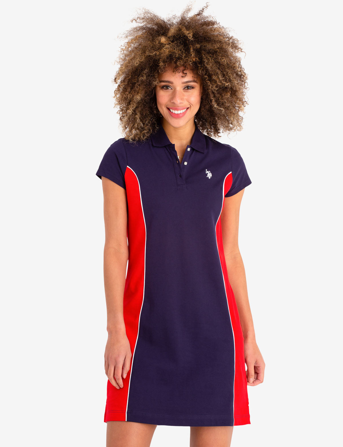 Women's Polo Dress with Princess Seams & Colorblocking - Cotton Blend