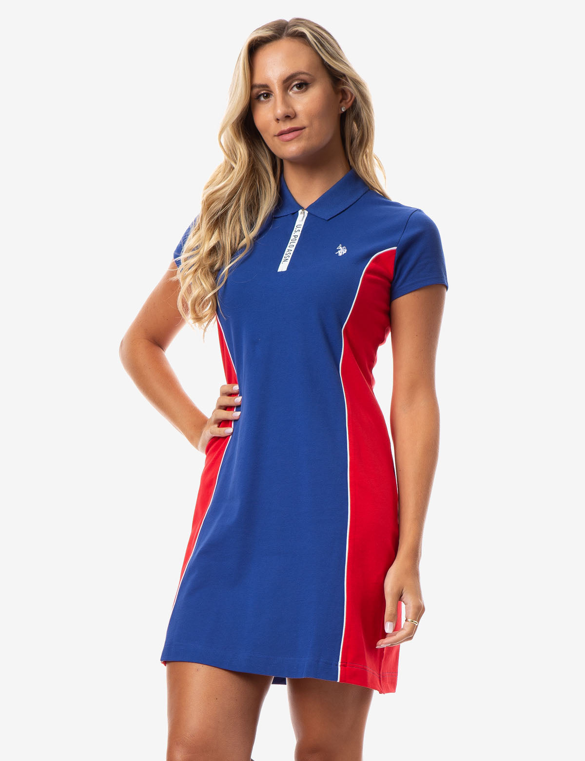 Women's Polo Dress with Princess Seams & Colorblocking - Cotton Blend