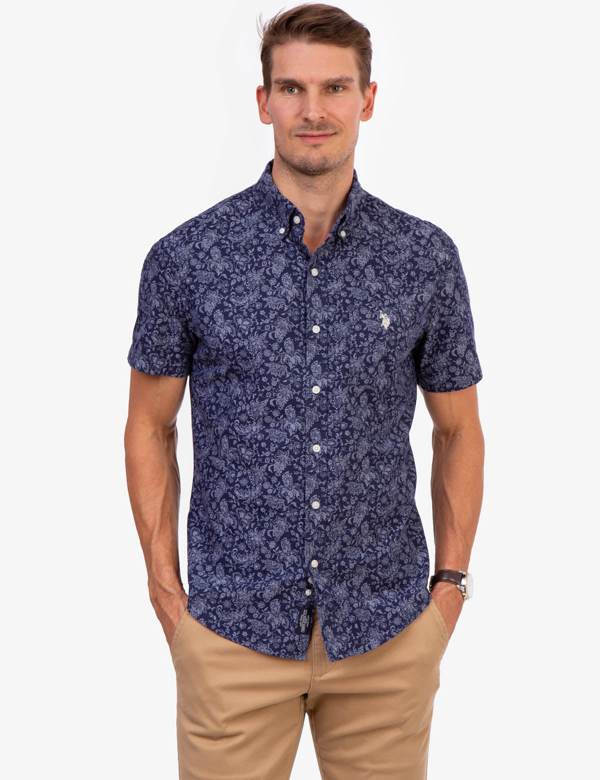 Floral Print Slub Canvas Shirt for Men & Women
