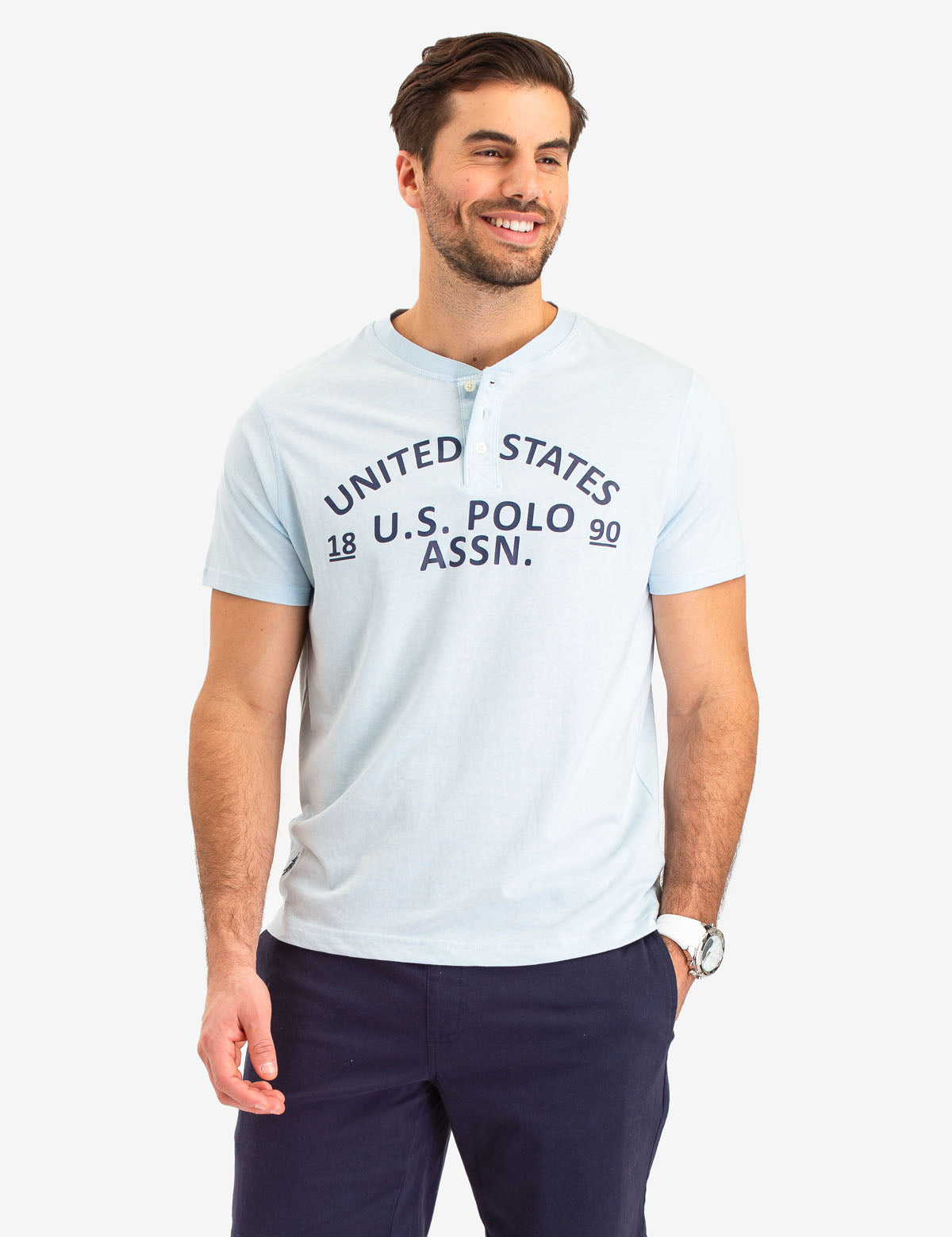 U.S. Polo Assn. Printed Heather Henley Shirt Short Sleeve