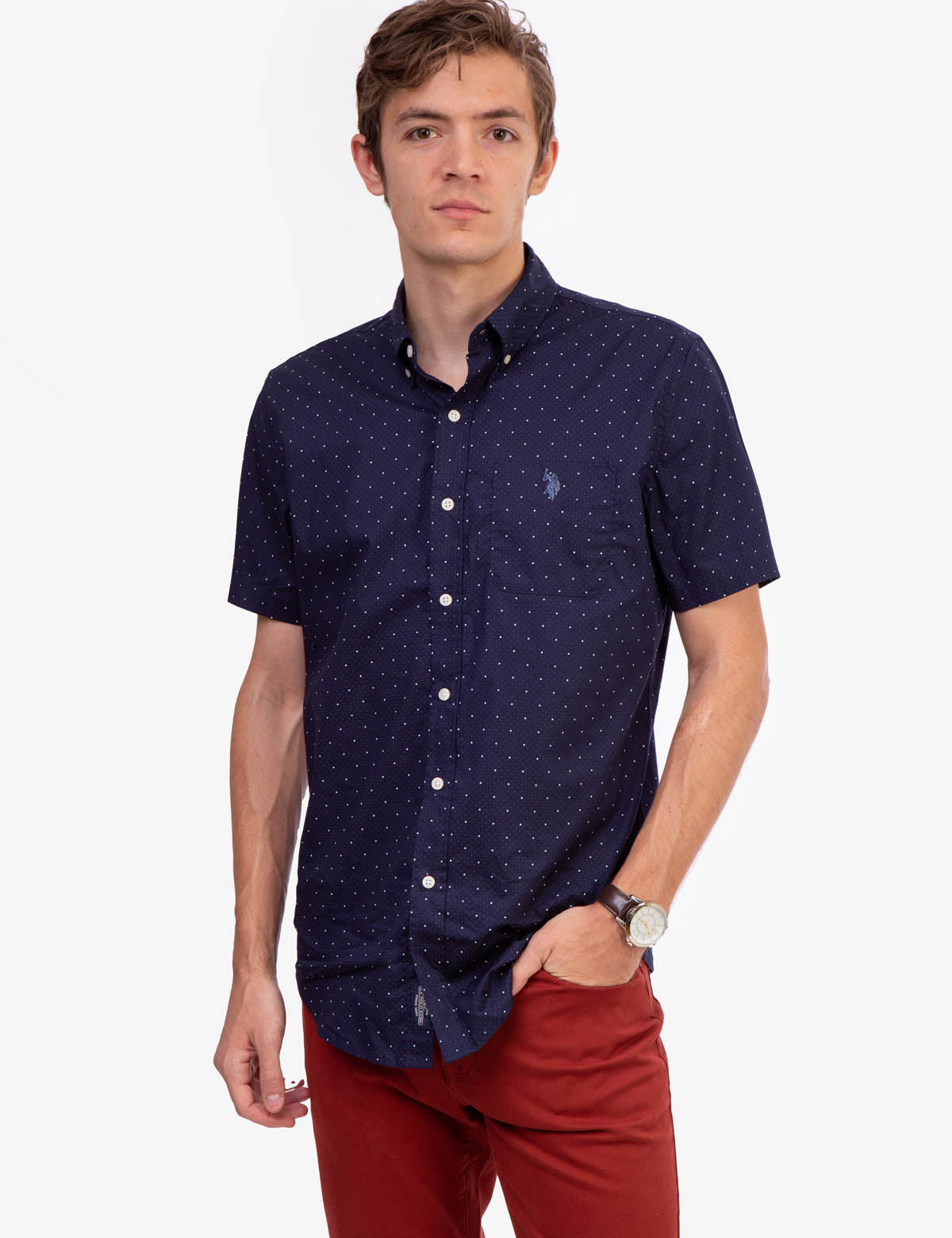 Men's Printed Cotton Short Sleeve Shirt - Casual Button Up