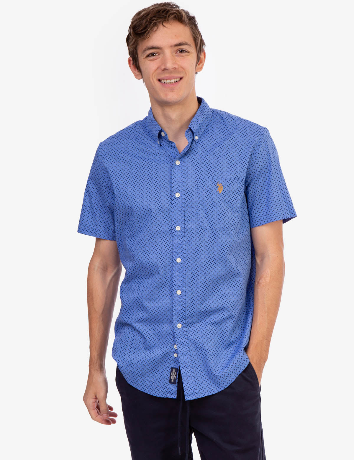 Printed Slub Poplin Short Sleeve Casual Shirt for Men