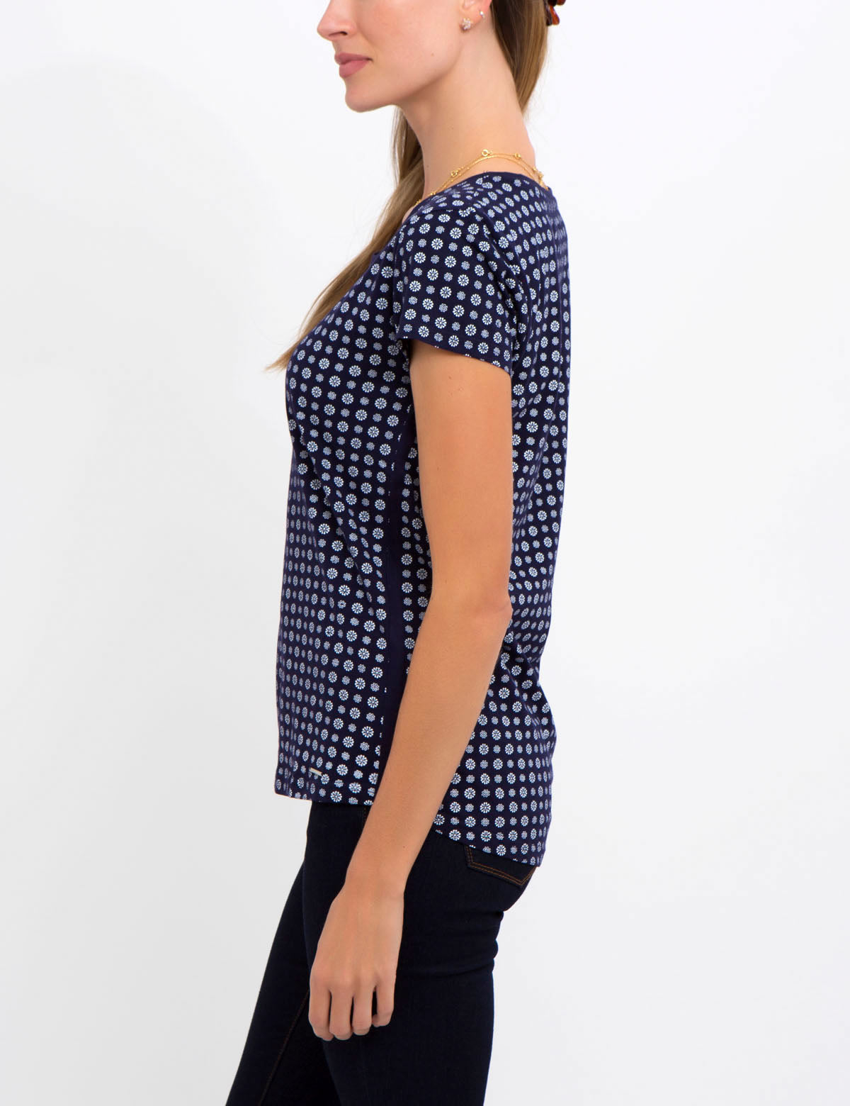 Floral Print Round Neck T-Shirt with Metal Bar Logo