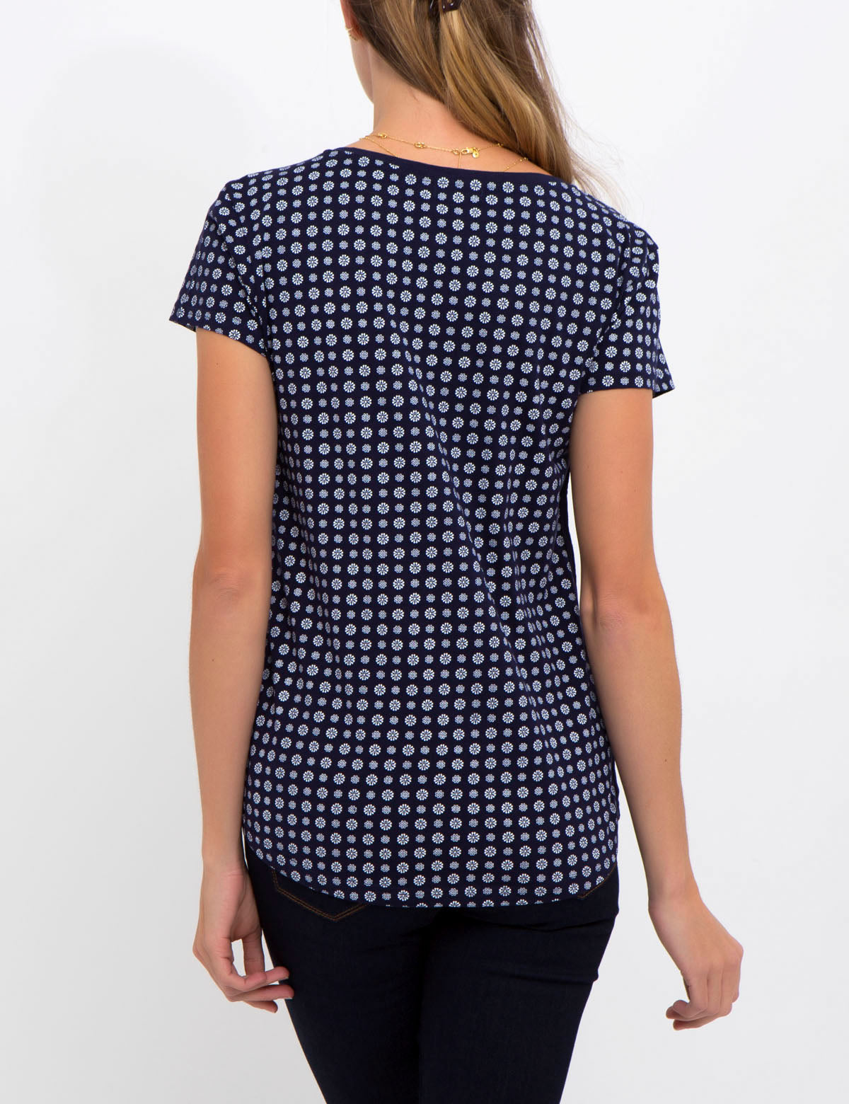 Floral Print Round Neck T-Shirt with Metal Bar Logo