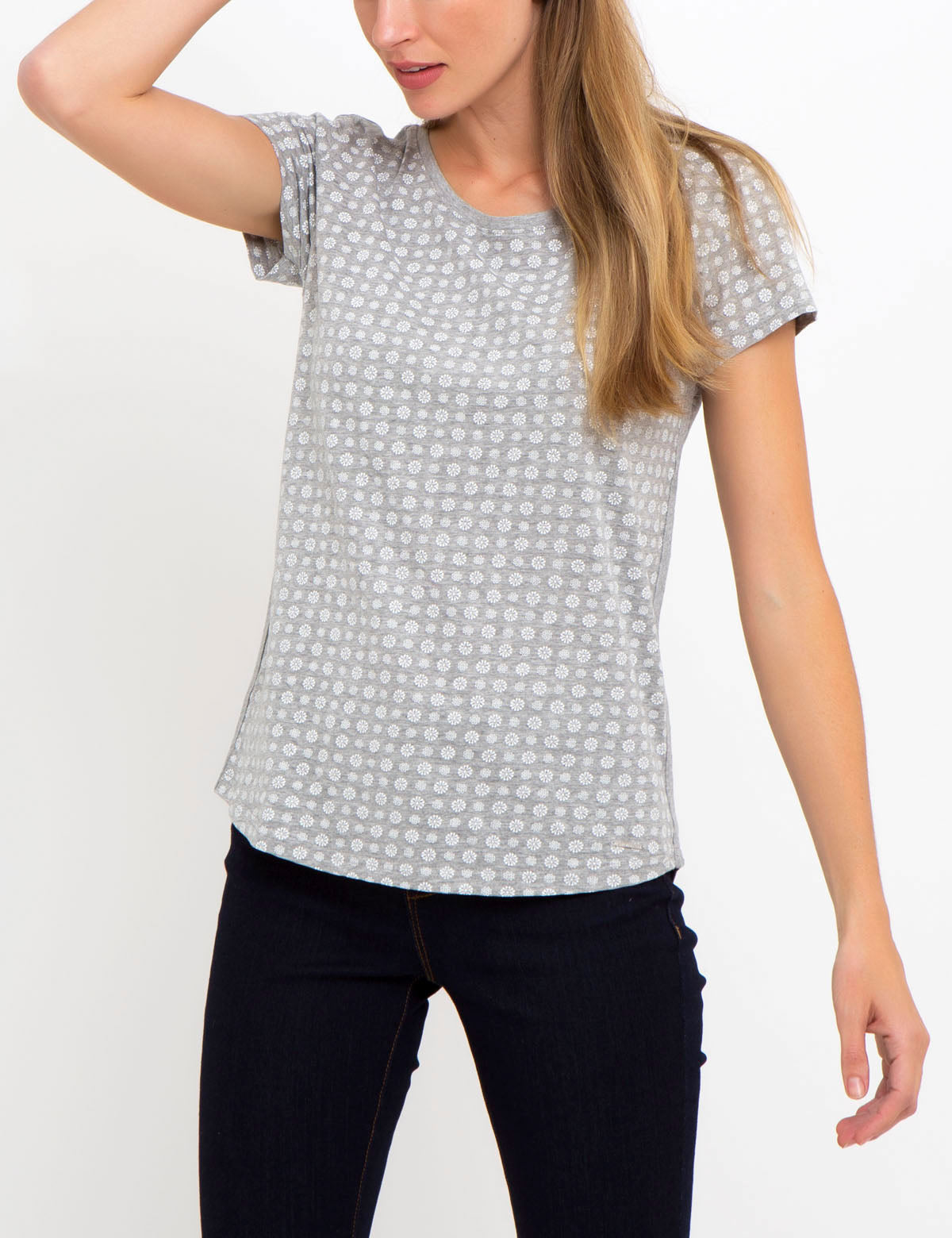 Floral Print Round Neck T-Shirt with Metal Bar Logo