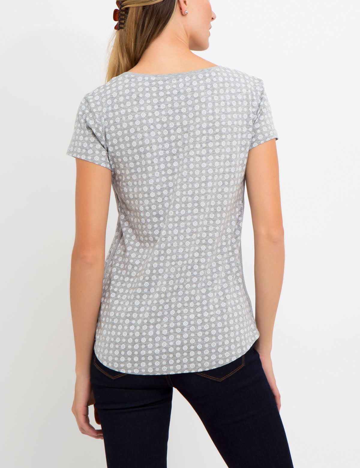 Floral Print Round Neck T-Shirt with Metal Bar Logo