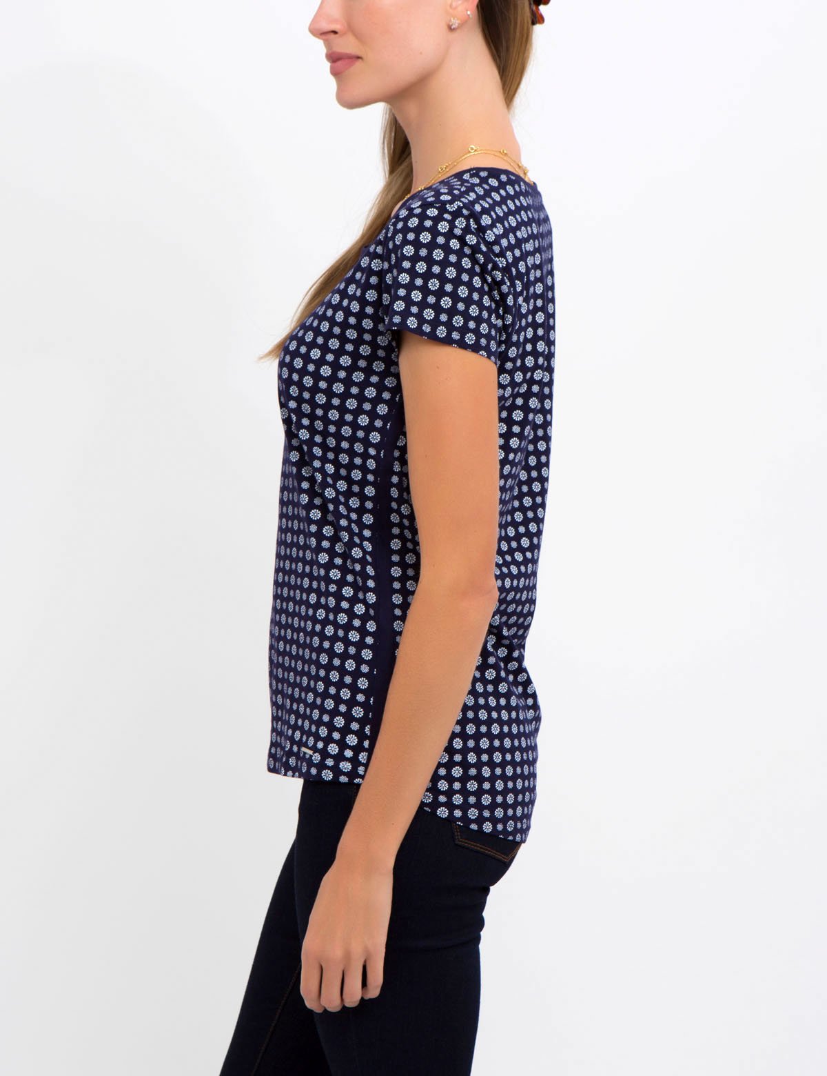 Floral Print Round Neck T-Shirt with Metal Bar Logo