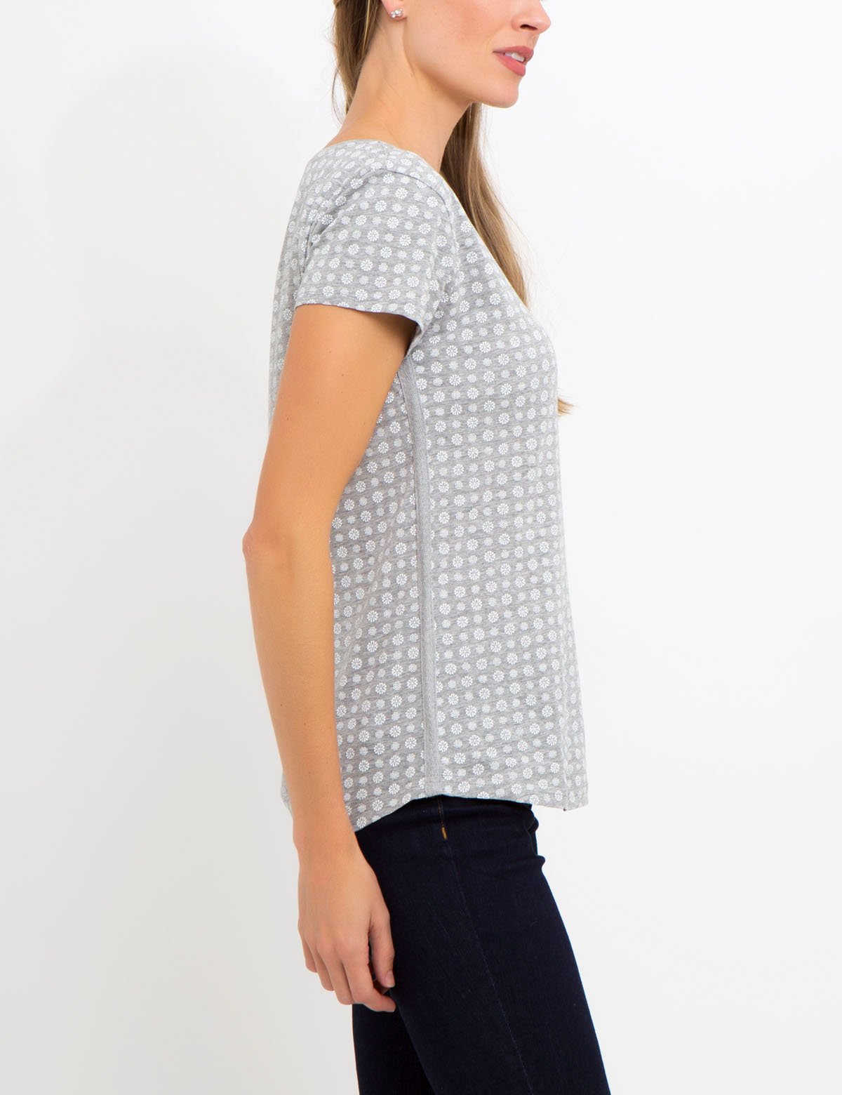 Floral Print Round Neck T-Shirt with Metal Bar Logo