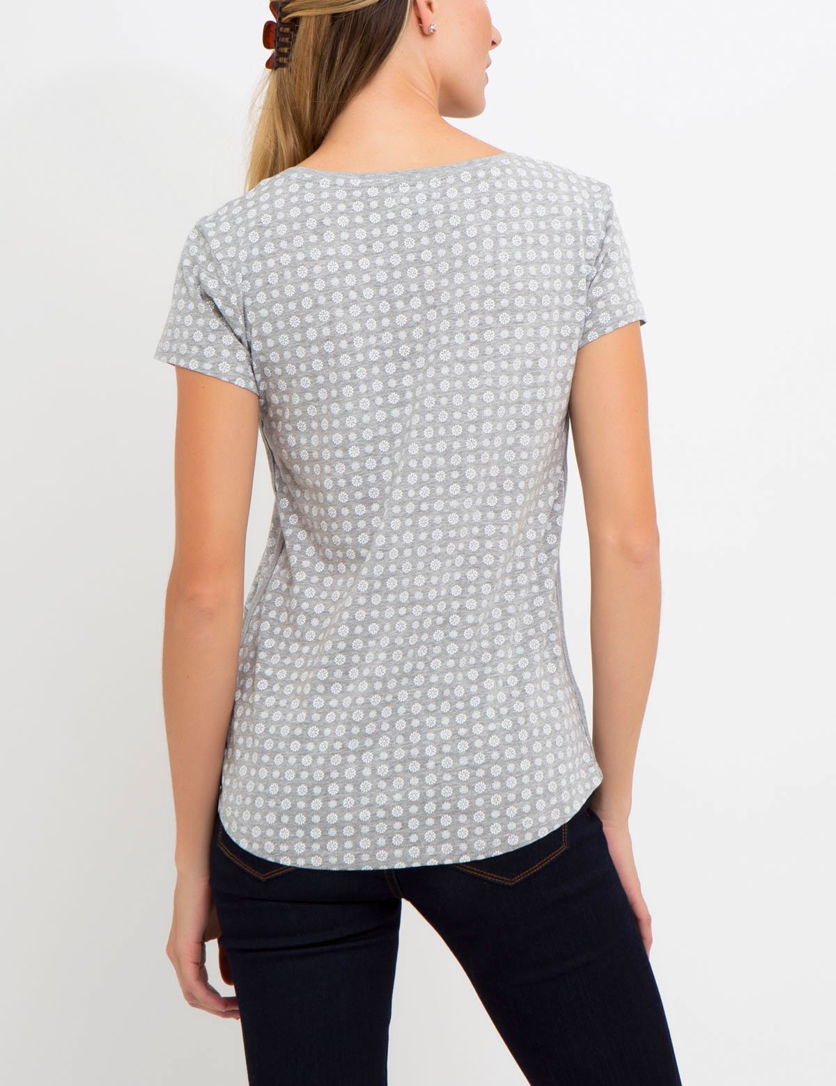 Floral Print Round Neck T-Shirt with Metal Bar Logo