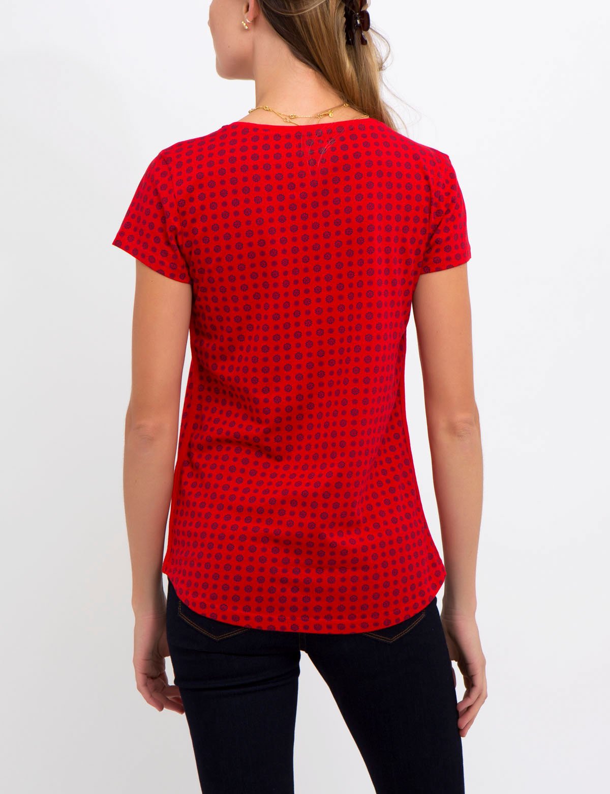 Floral Print Round Neck T-Shirt with Metal Bar Logo