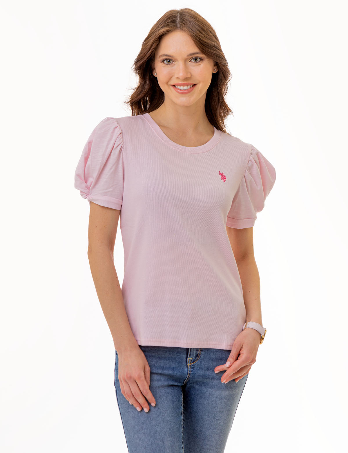 Puff Sleeve Crew Neck Blouse – Women's Casual T-Shirt