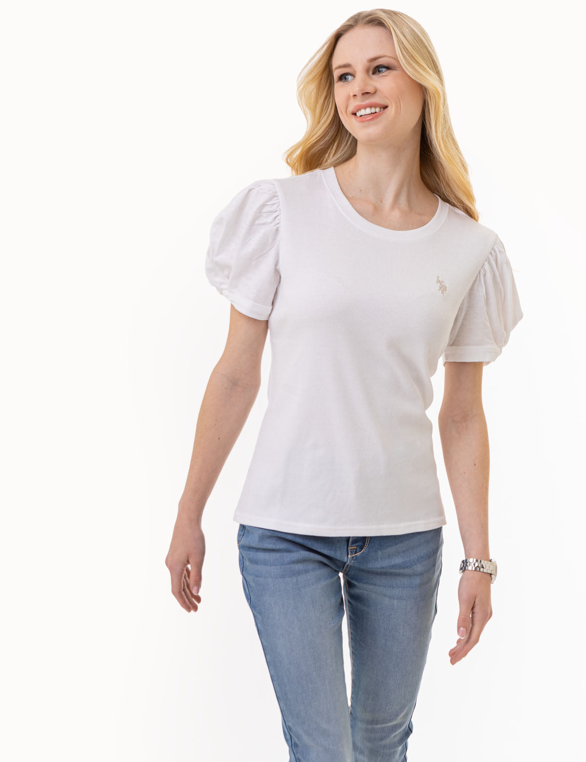 Puff Sleeve Crew Neck Blouse – Women's Casual T-Shirt