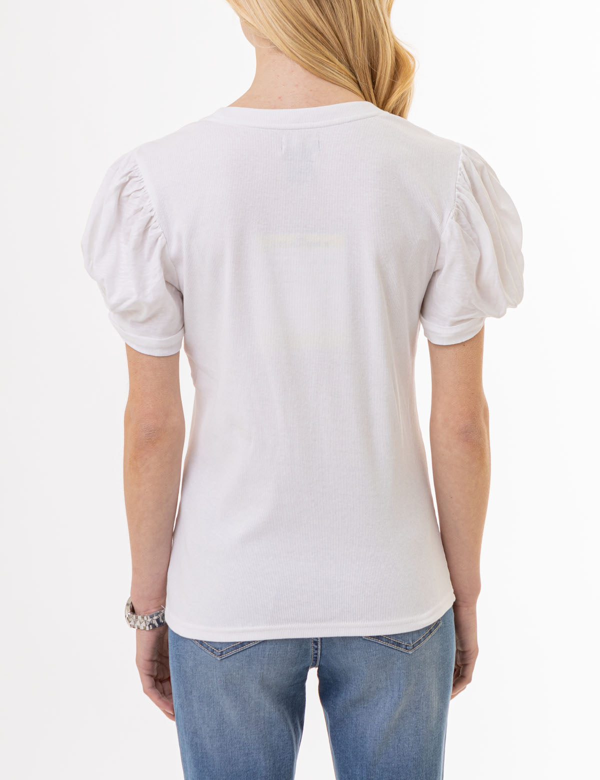 Puff Sleeve Crew Neck Blouse – Women's Casual T-Shirt