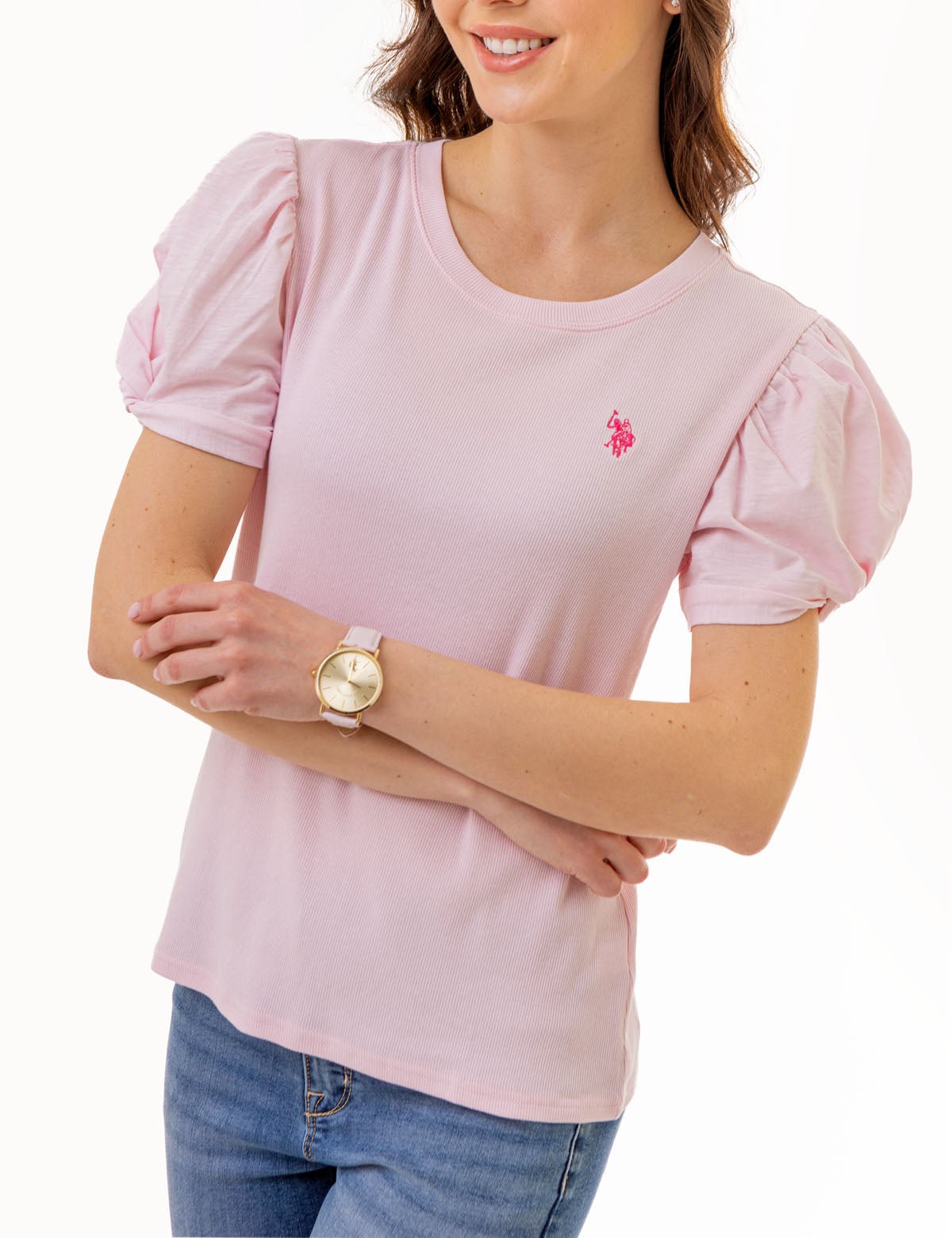 Puff Sleeve Crew Neck Blouse – Women's Casual T-Shirt