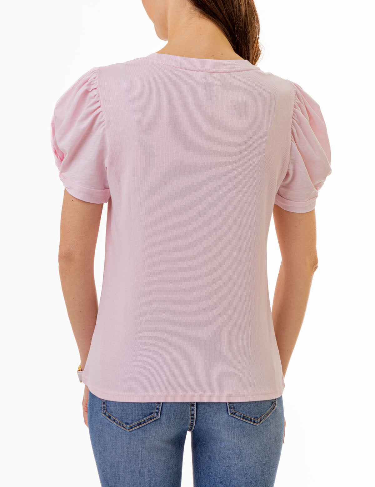 Puff Sleeve Crew Neck Blouse – Women's Casual T-Shirt
