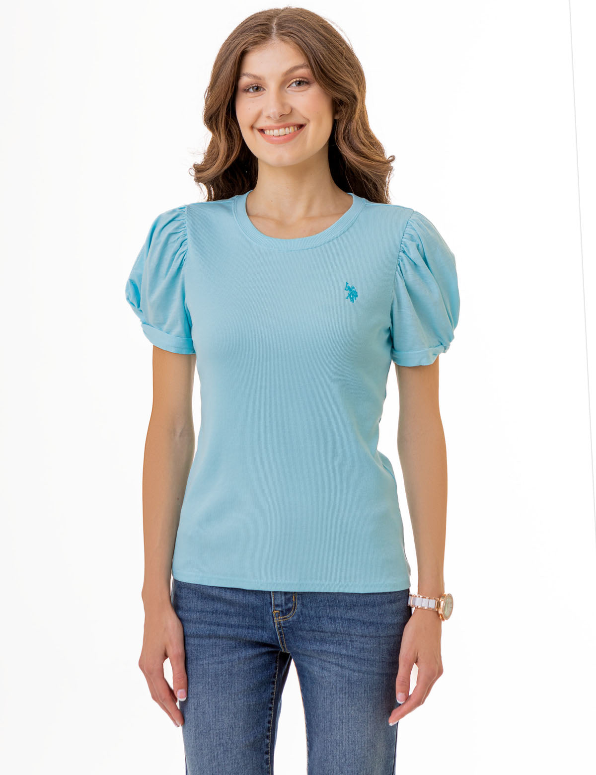 Puff Sleeve Crew Neck Blouse – Women's Casual T-Shirt
