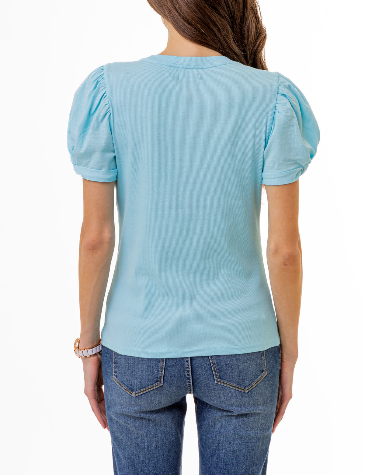 Puff Sleeve Crew Neck Blouse – Women's Casual T-Shirt