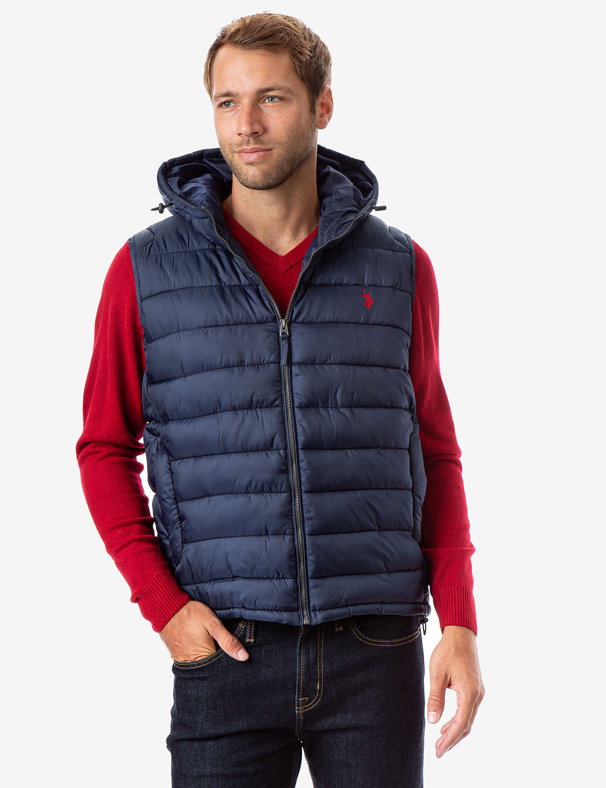 Men's Hooded Puffer Vest with Zippered Pockets