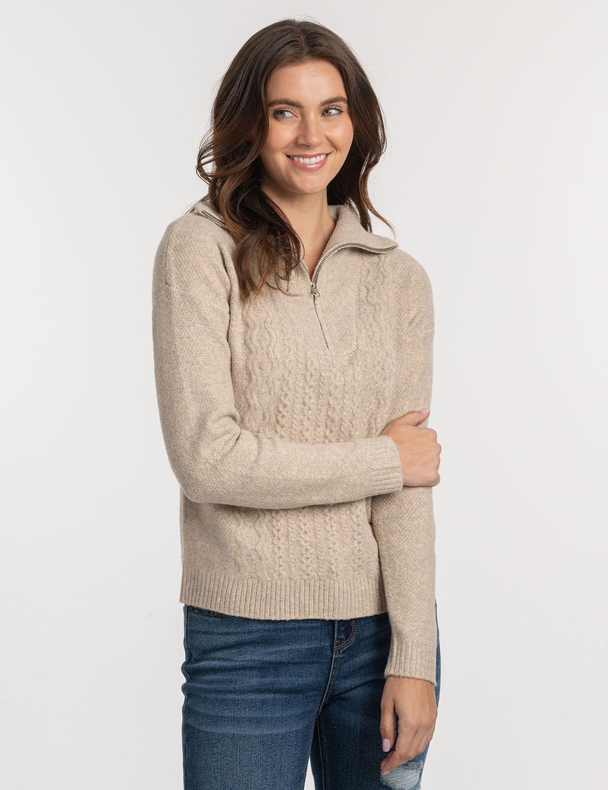 Men's Quarter Zip Cable Knit Sweater - Classic Winter Pullover