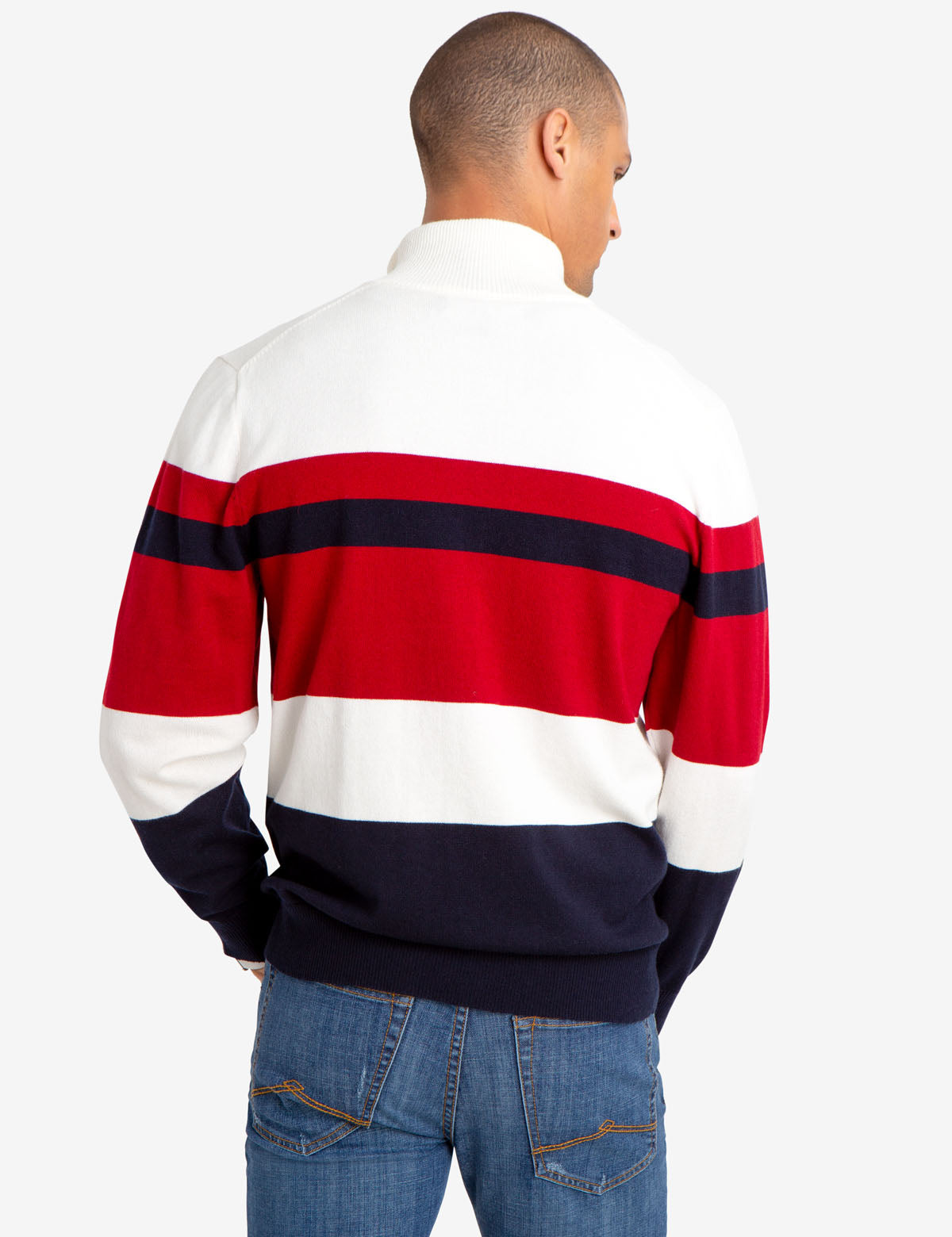 Men's Striped Quarter Zip Sweater - Casual Pullover