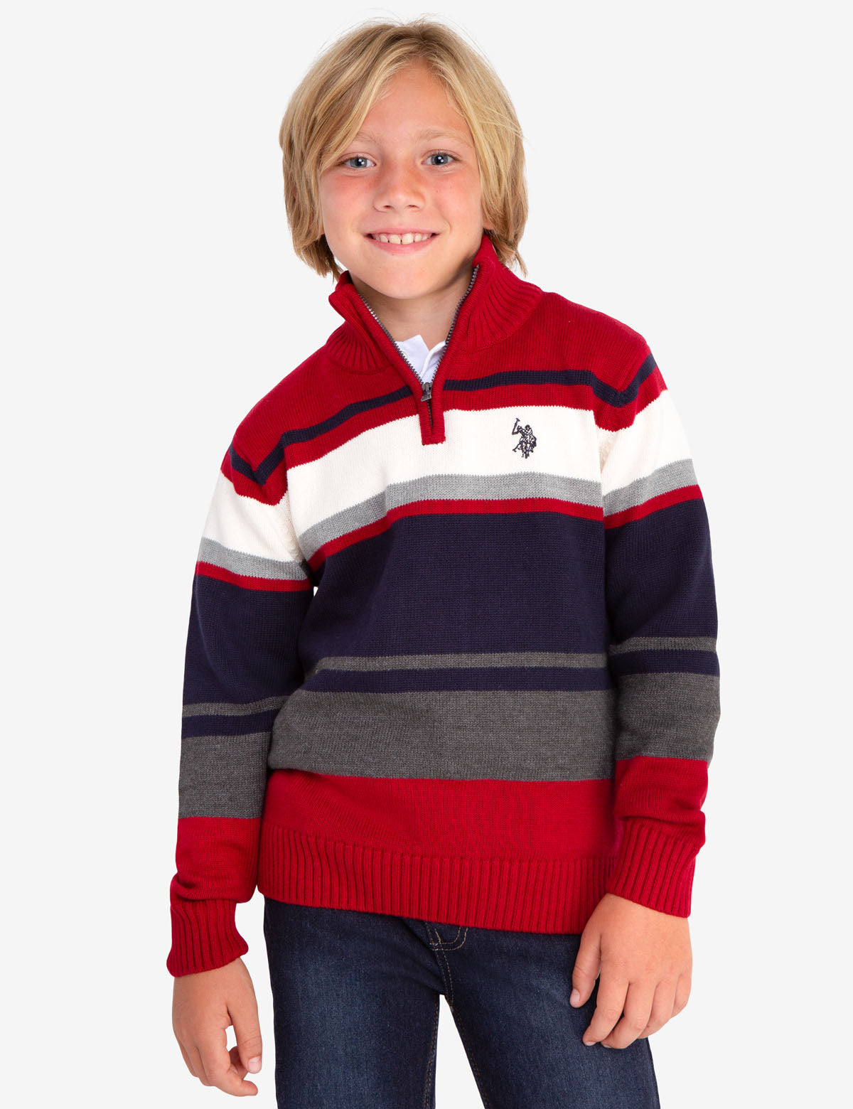 Men's Striped Quarter Zip Sweater - Casual Pullover
