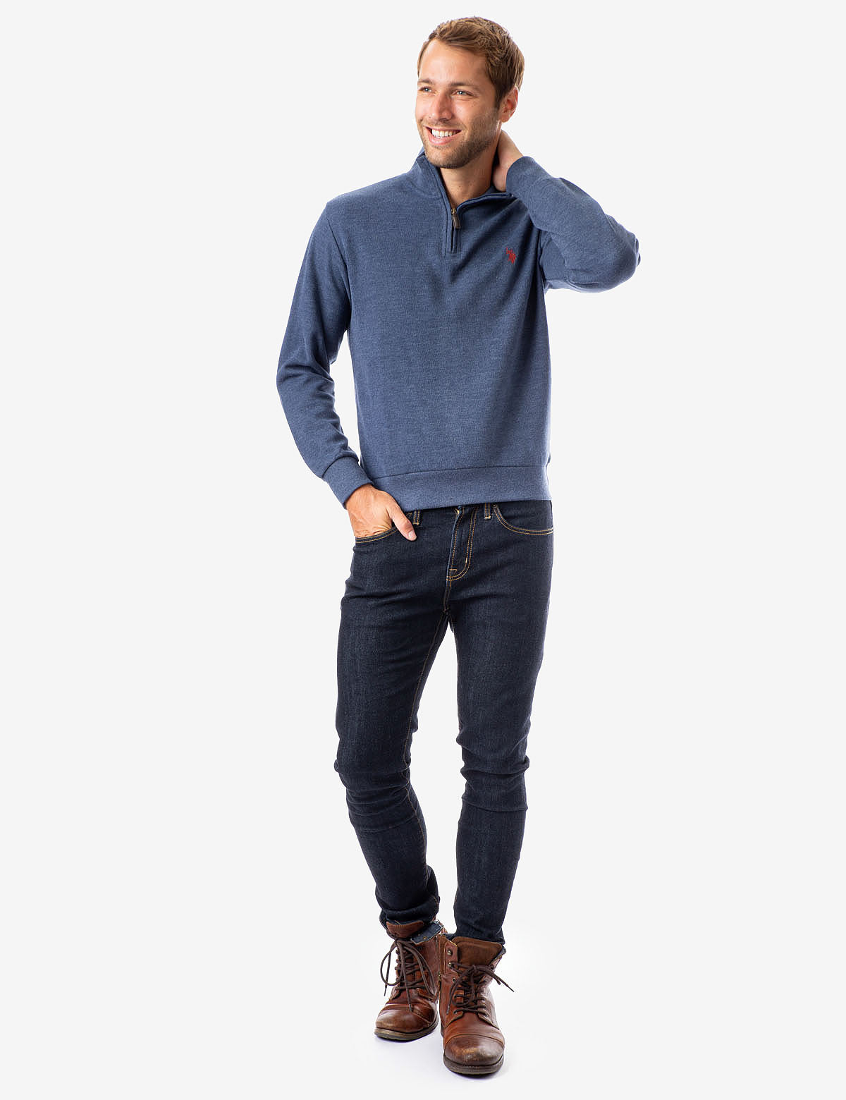 Men's Cotton Quarter Zip Sweater with Embroidered Logo