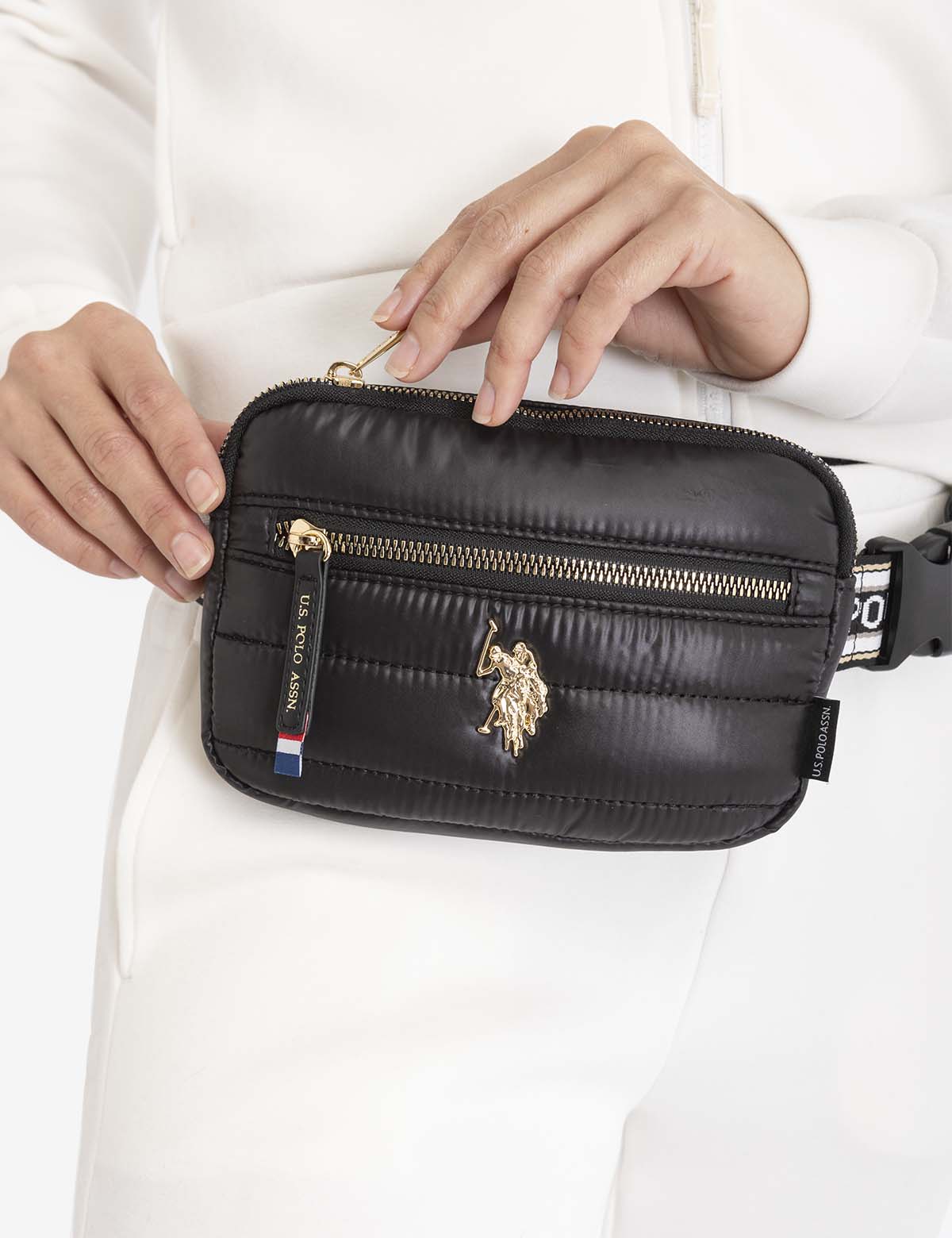 Quilted Leather Belt Bag – Branded Crossbody Pouch