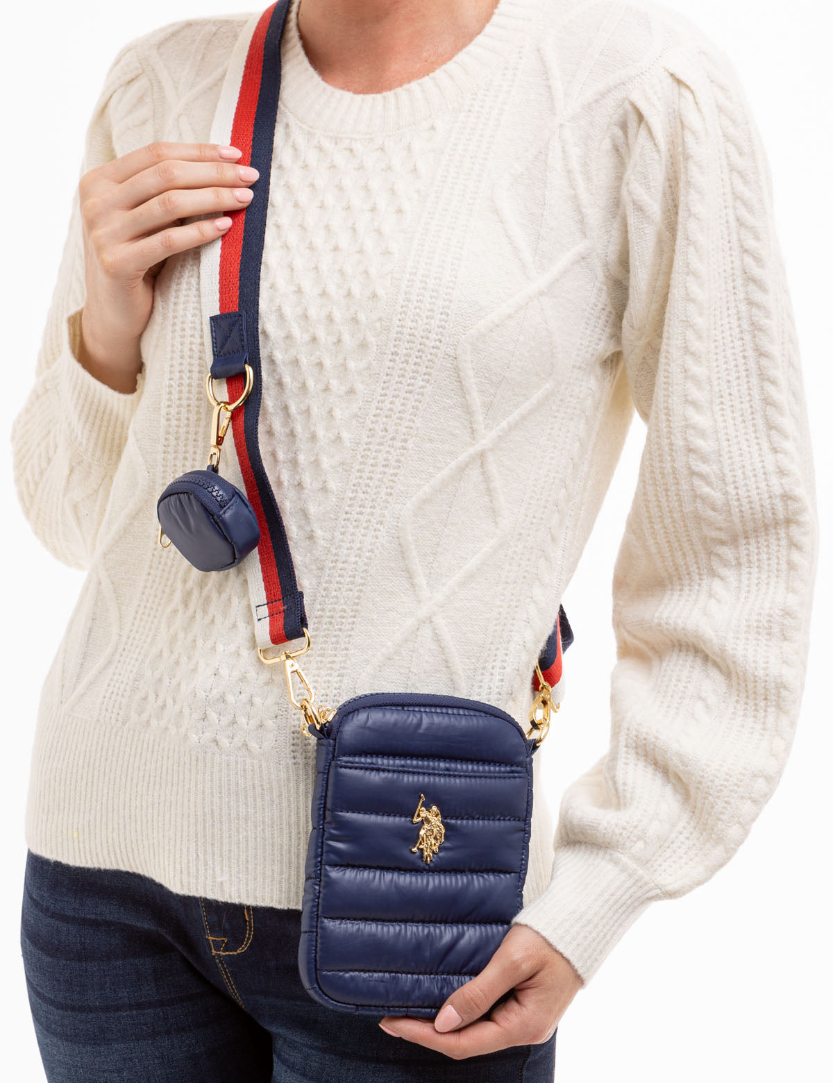 Quilted Crossbody Phone Bag with Zipper Pouch & Adjustable Strap