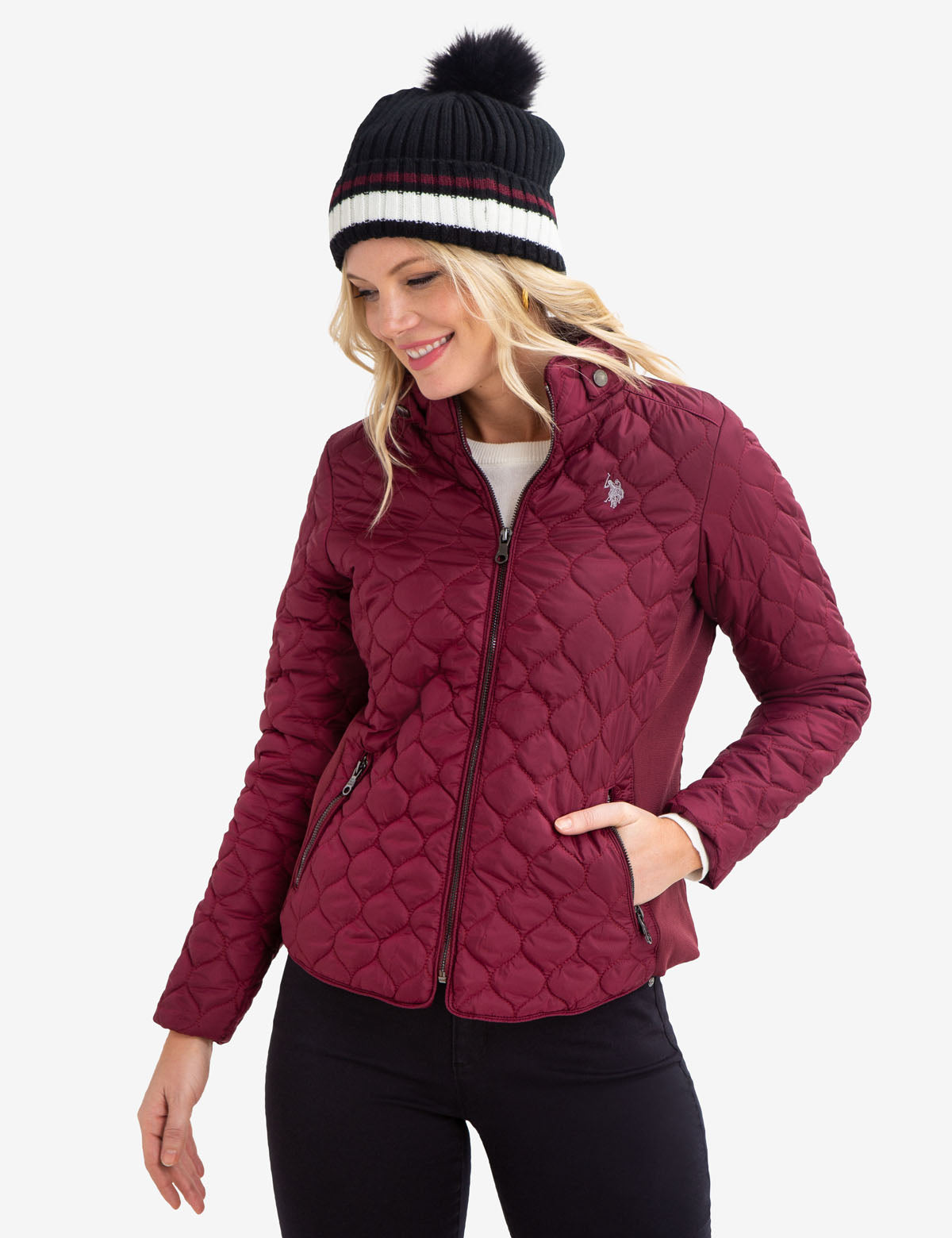 Quilted Knit Panel Jacket with Embroidered Logo