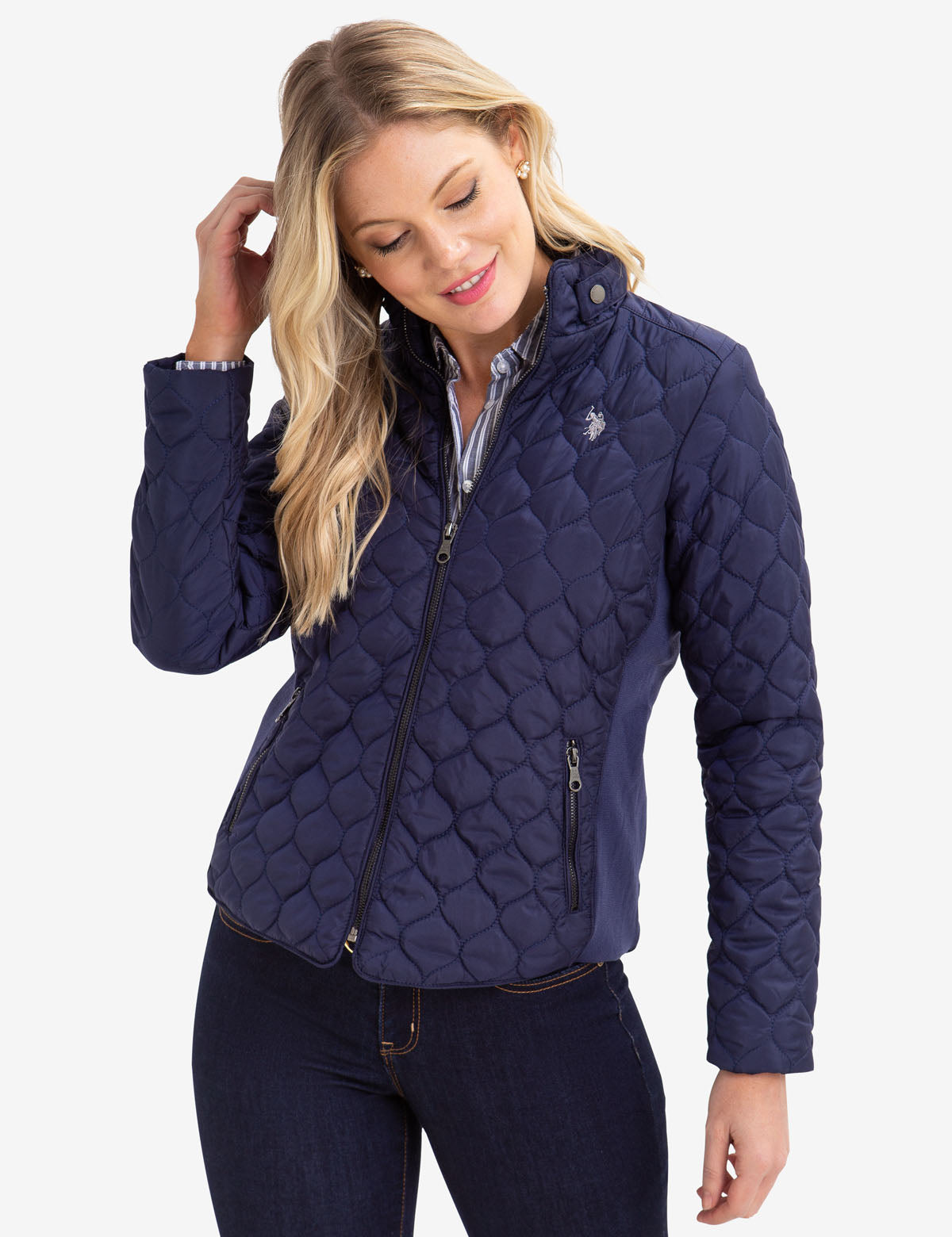 Quilted Knit Panel Jacket with Embroidered Logo