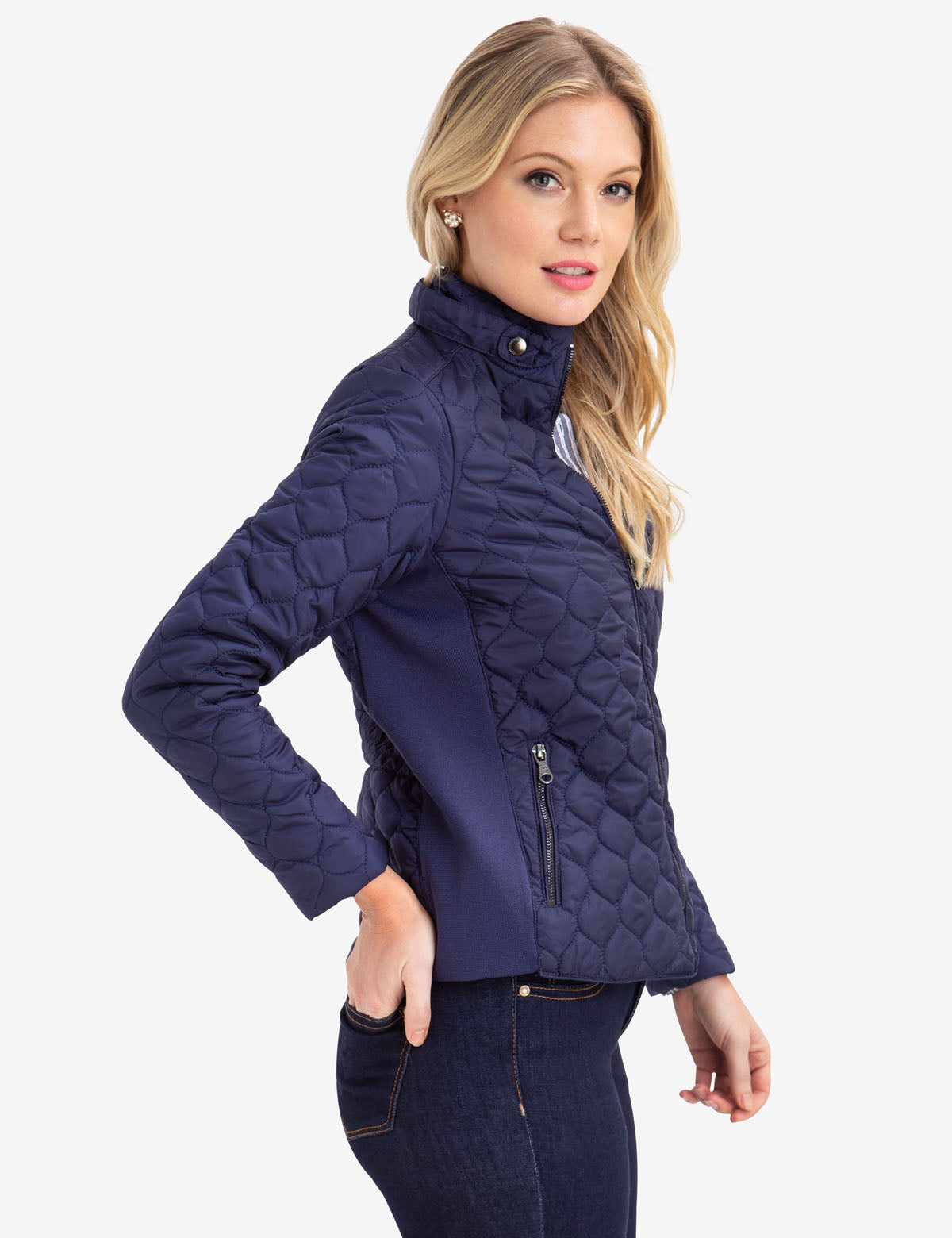Quilted Knit Panel Jacket with Embroidered Logo